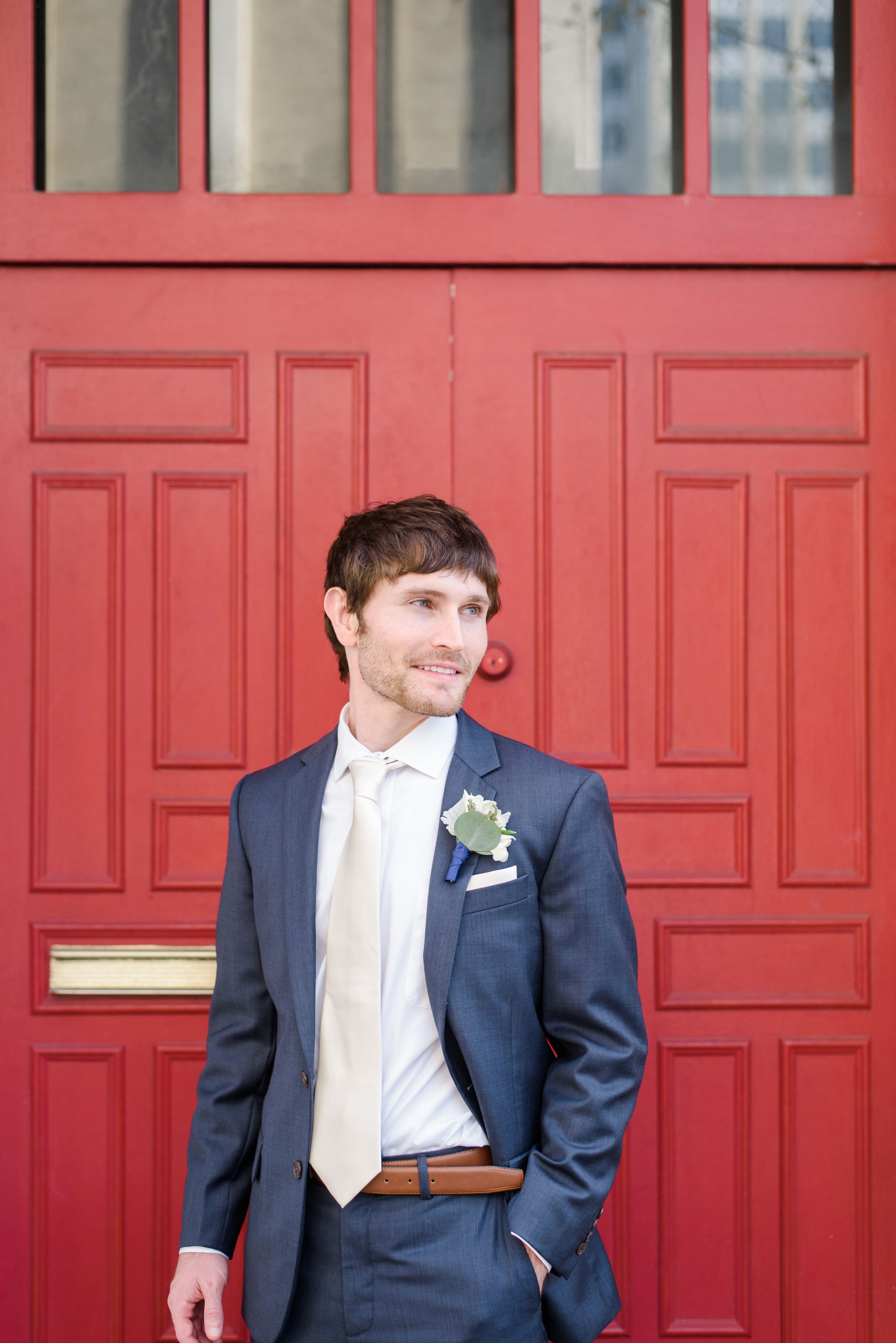 Navy Blue J.Crew Suit With Brown Belt