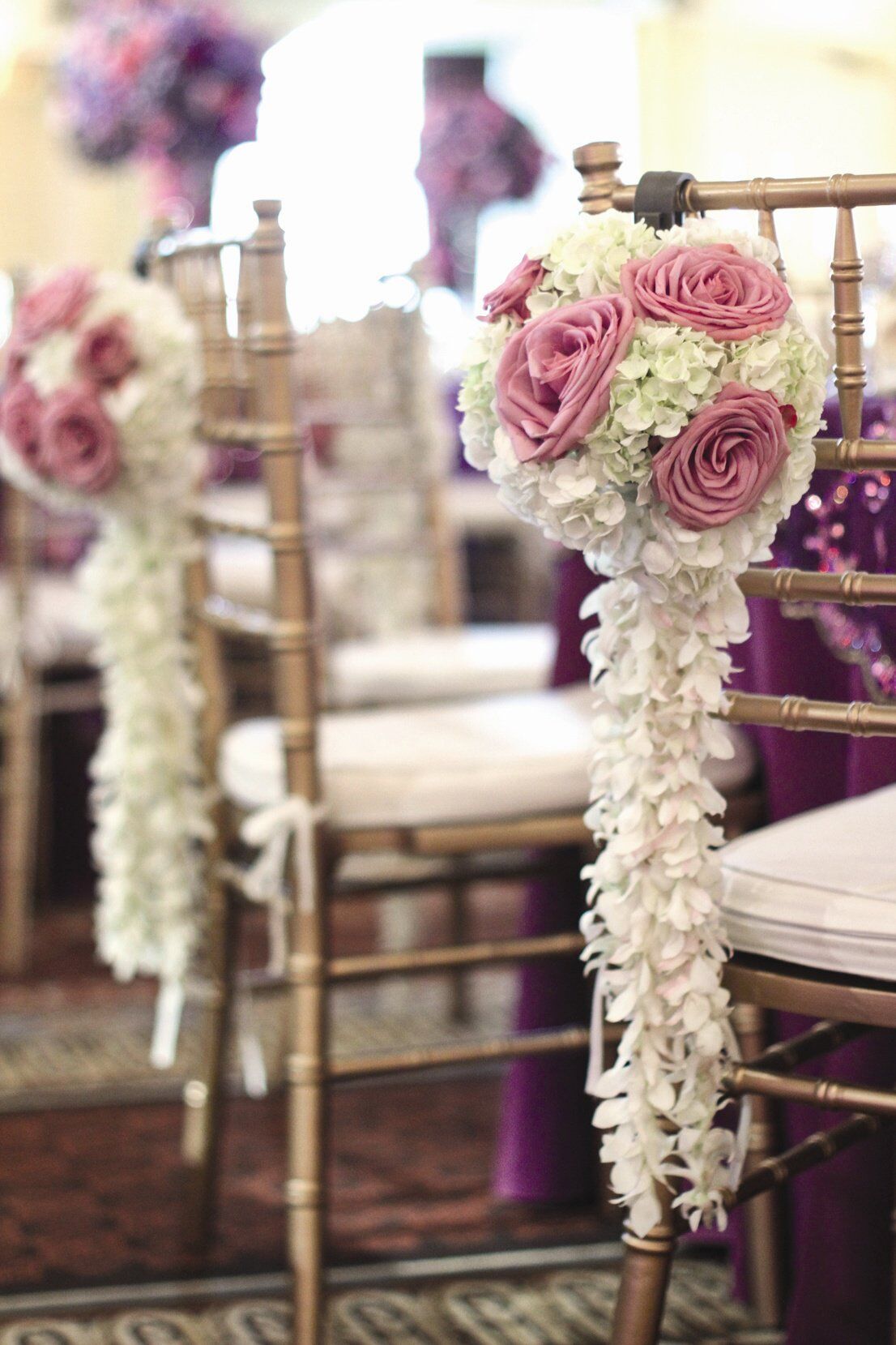 Rose and Hydrangea Chair Decorations