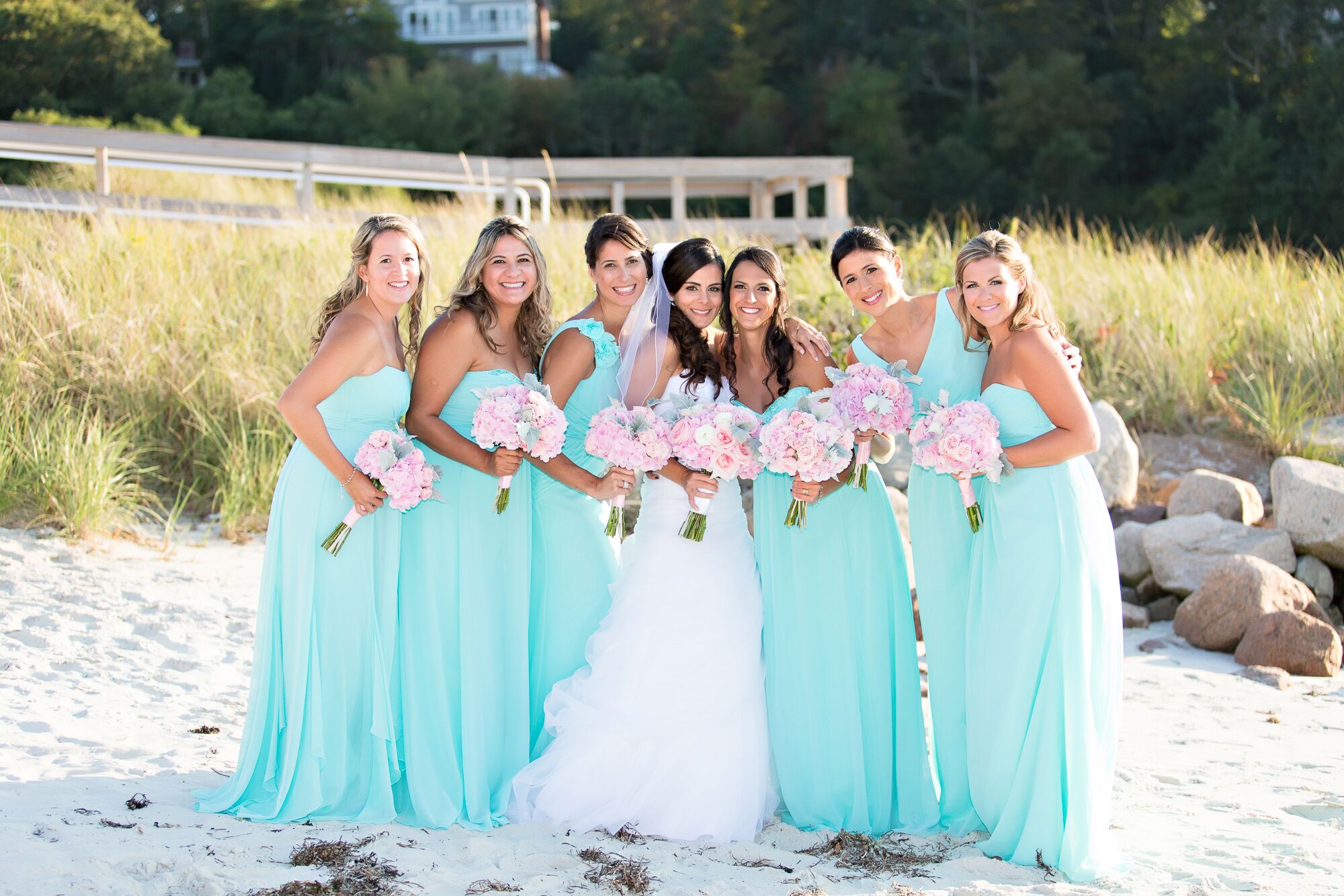 Aqua green hot sale bridesmaid dresses