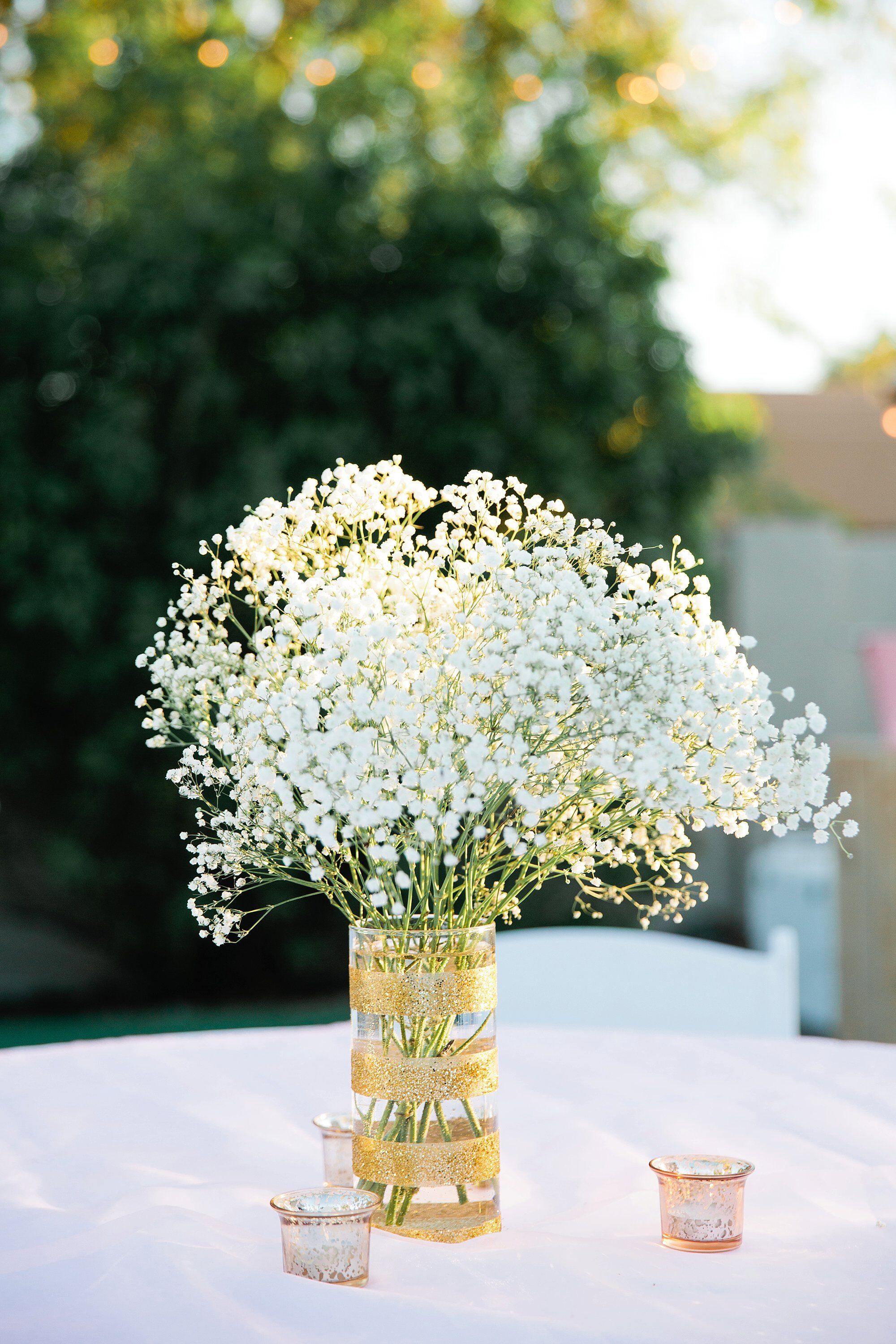 Gold Sparkly Vase with Baby's Breath Centerpiece