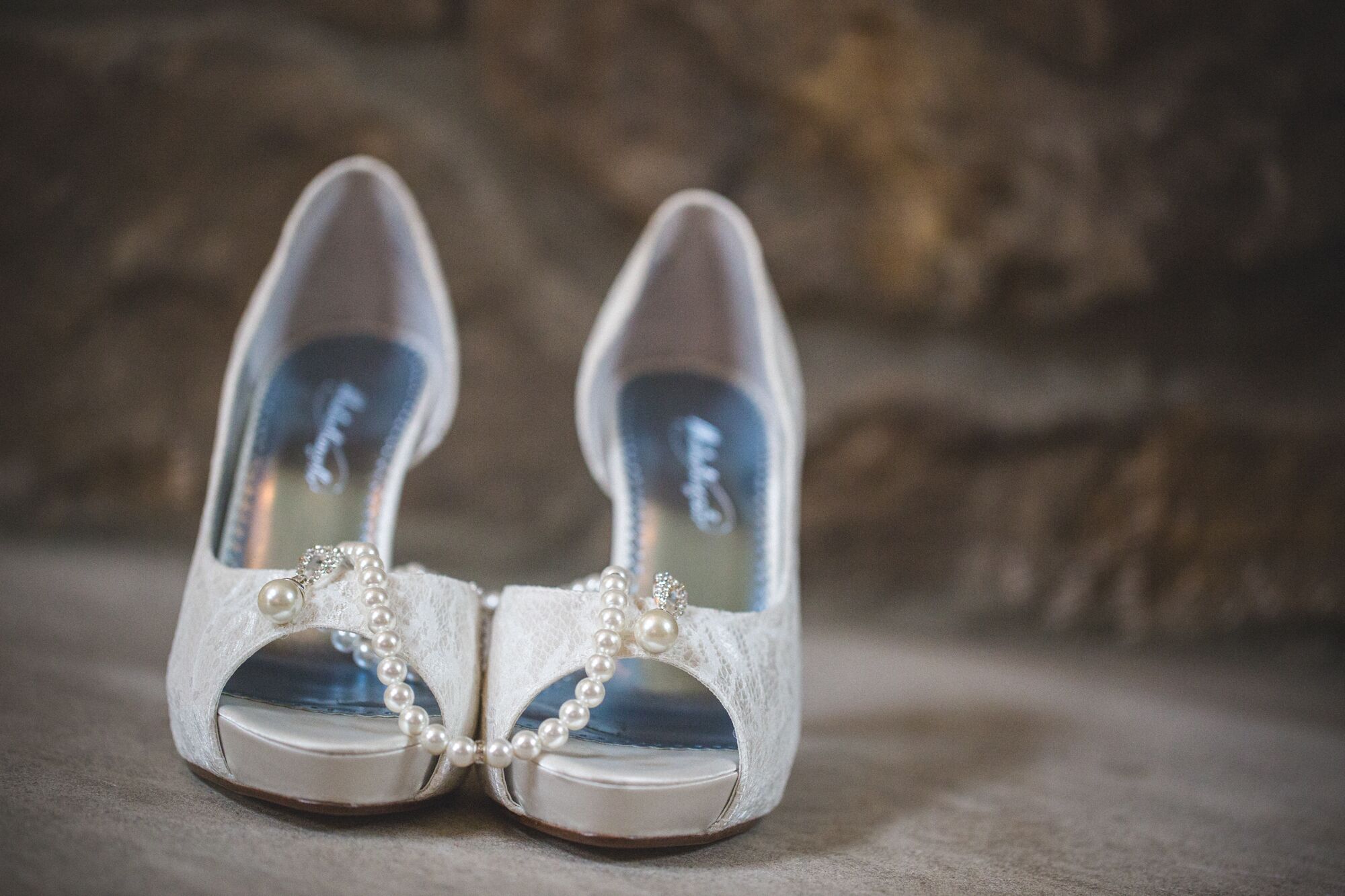 Ivory Lace Shoes with Pearl Necklace