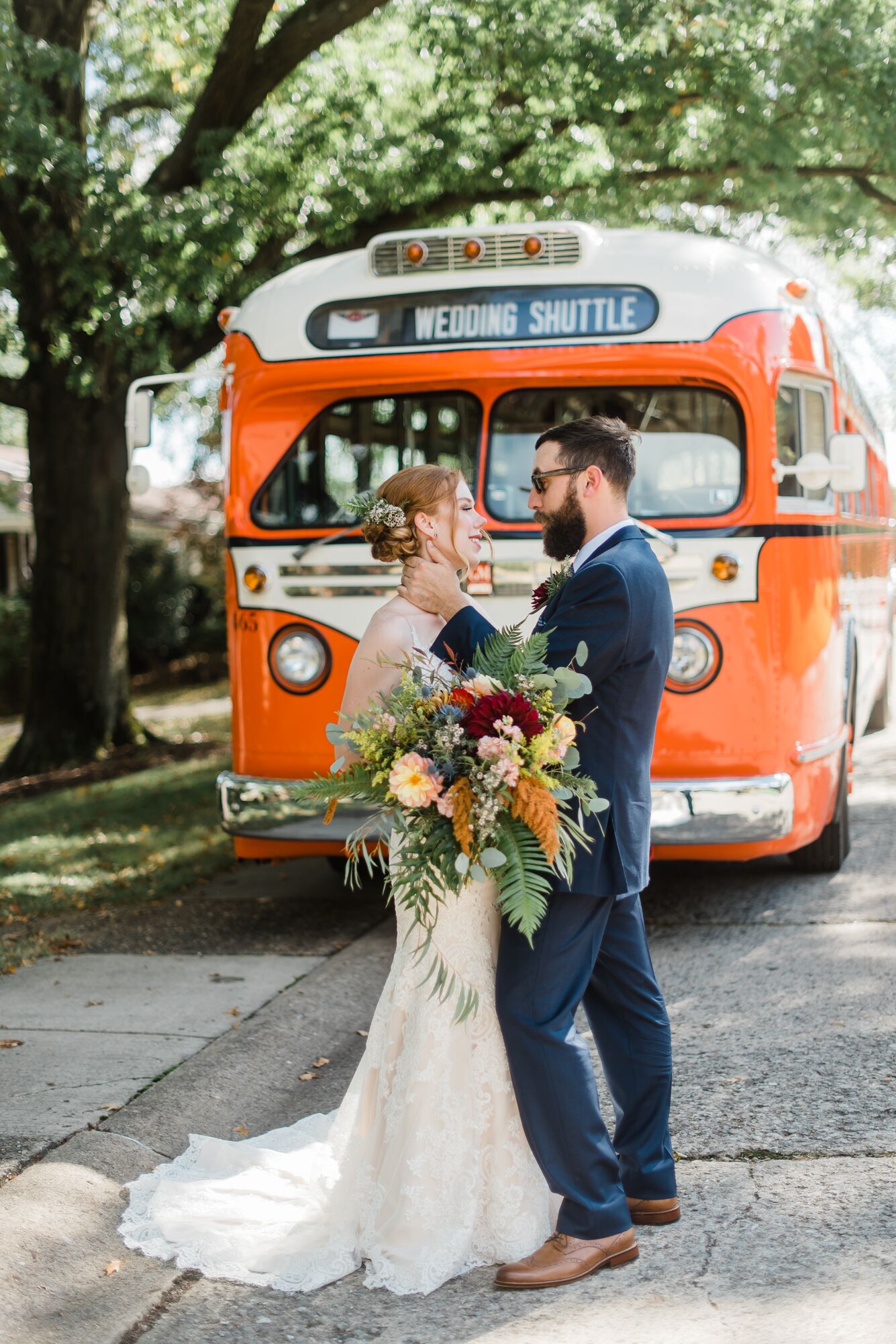 Bohemian Couple with Orange Vintage VW Van