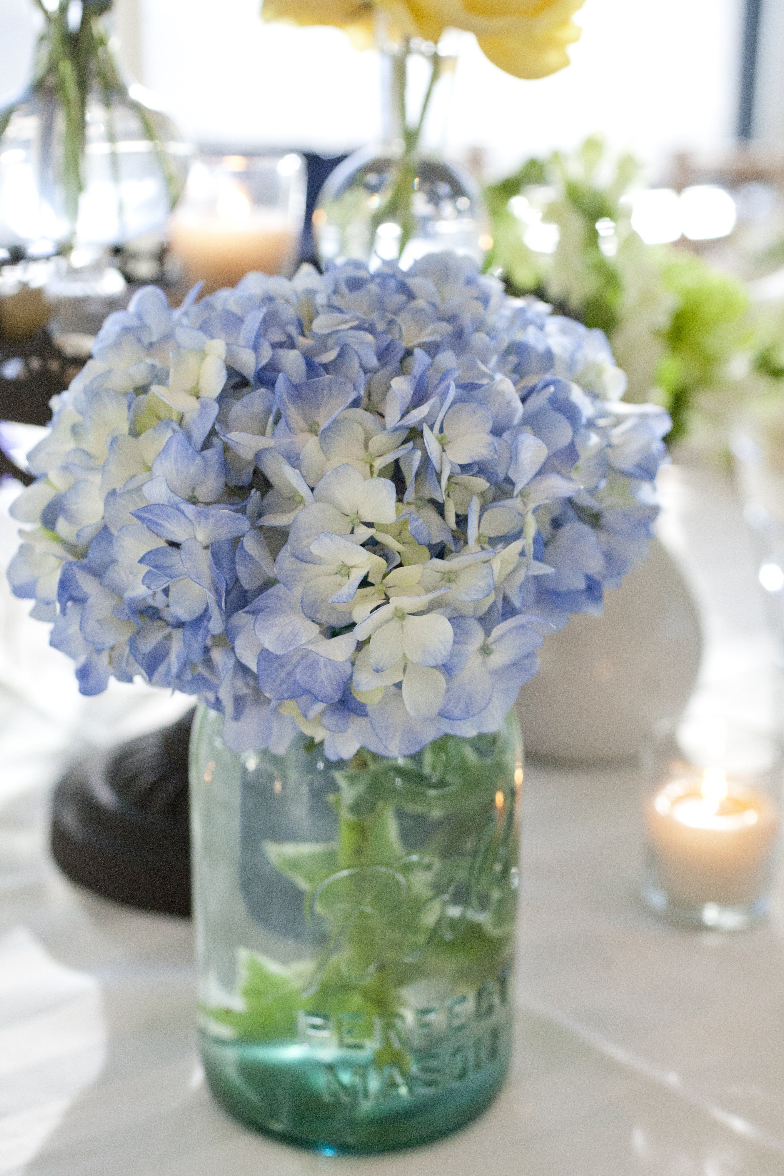 Hydrangea and Mason Jar Centerpieces