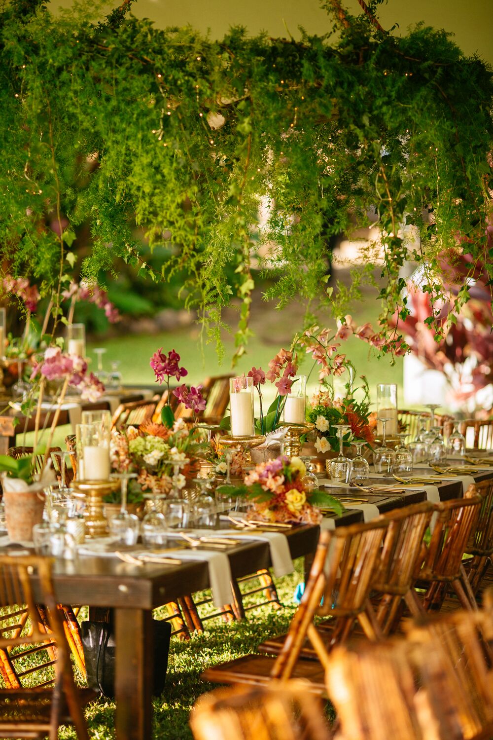 Wedding Reception Lush Foliage Ceiling Decoration