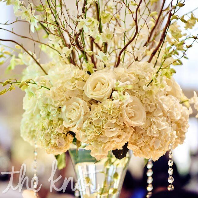 White Floral and Crystal Centerpieces