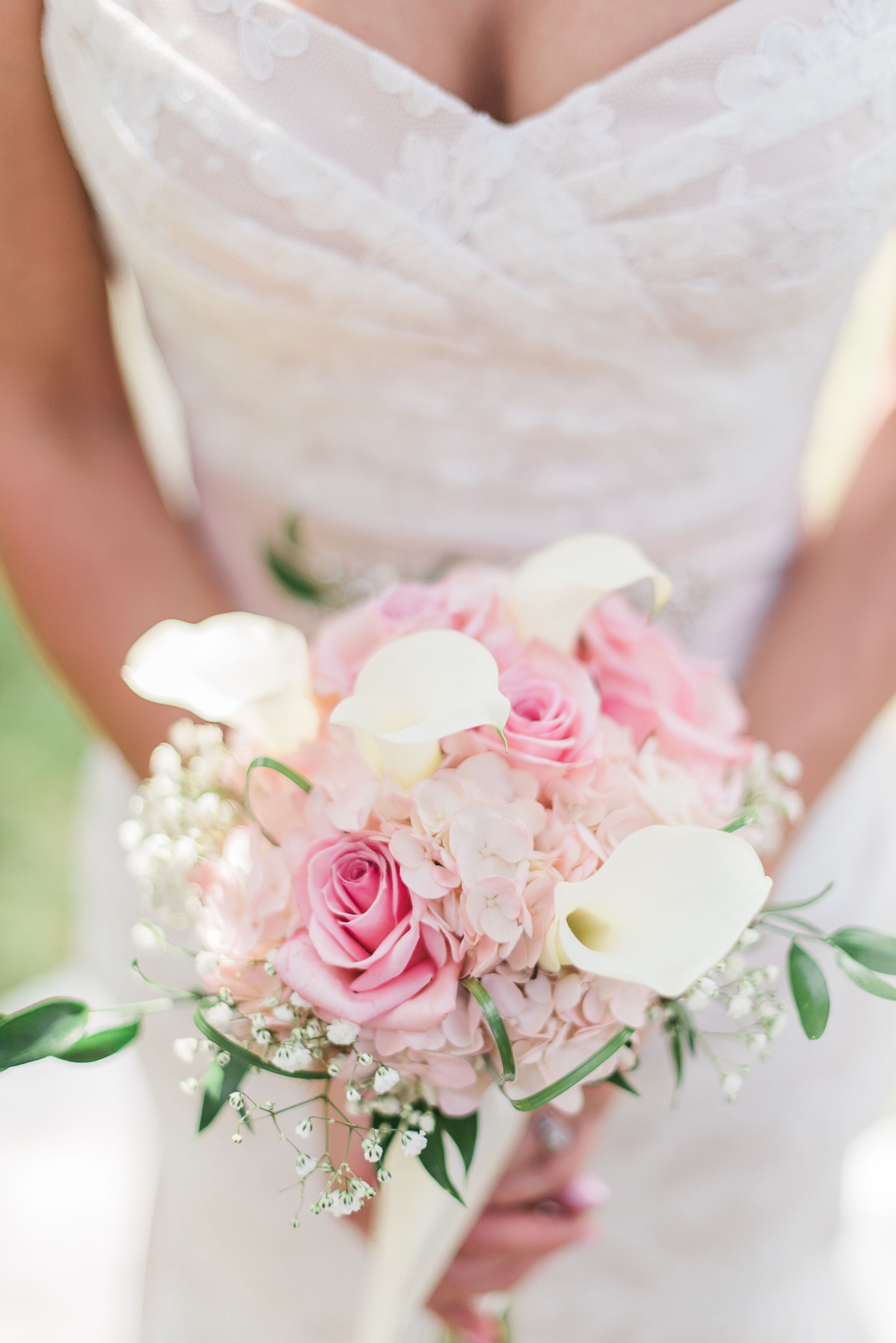 Pink Rose And White Lily Bridal Bouquet