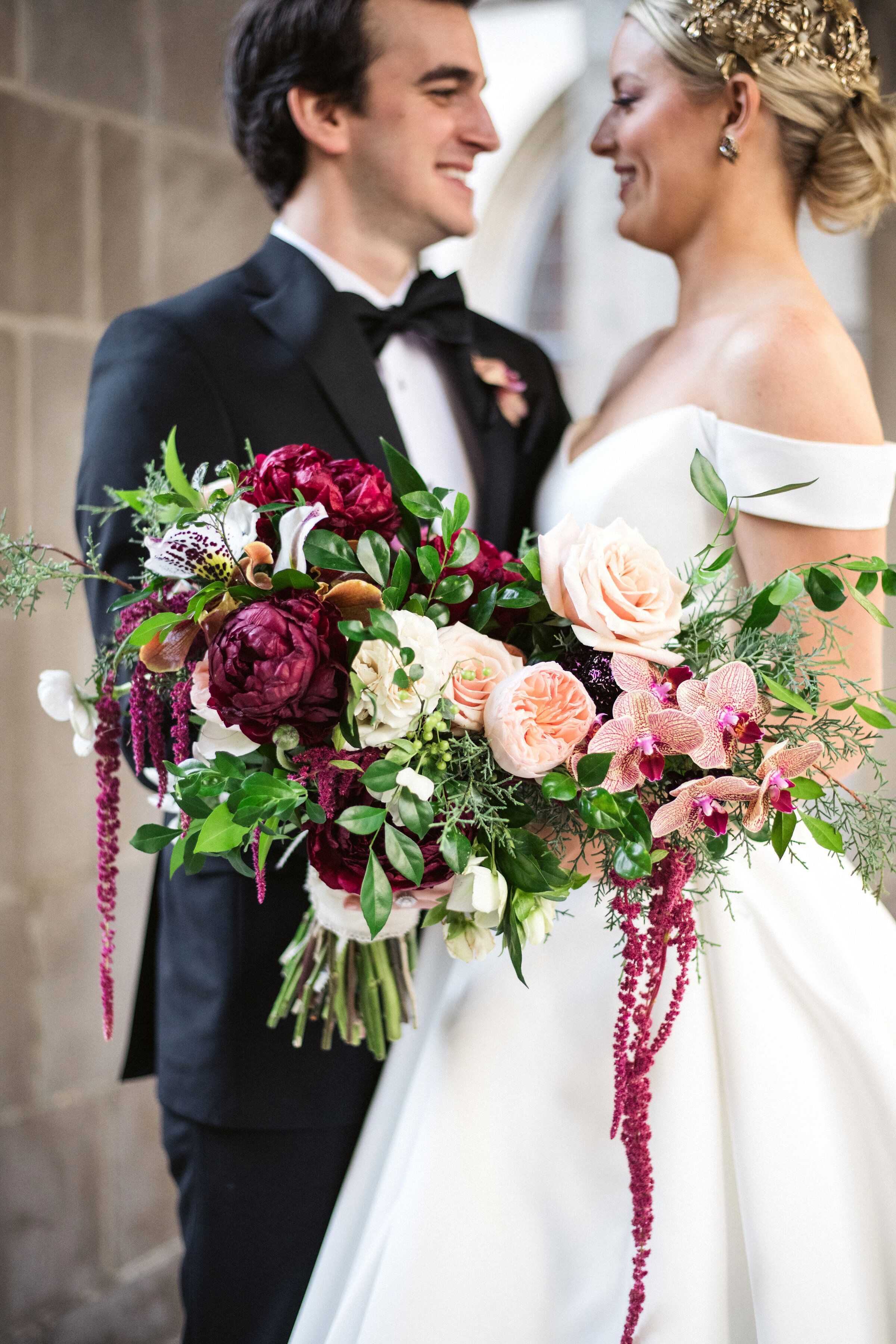 Pink and Fuchsia Bouquet with Roses, Peonies and Amaranthus