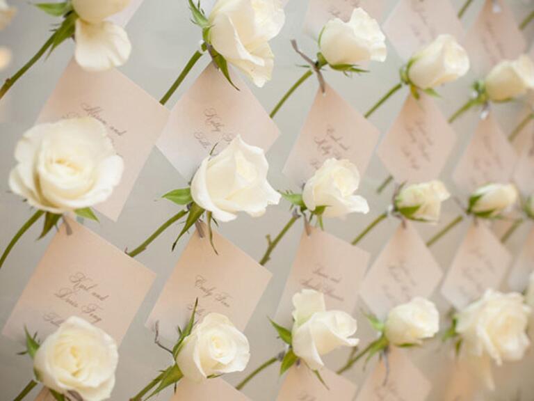 White rose escort card display