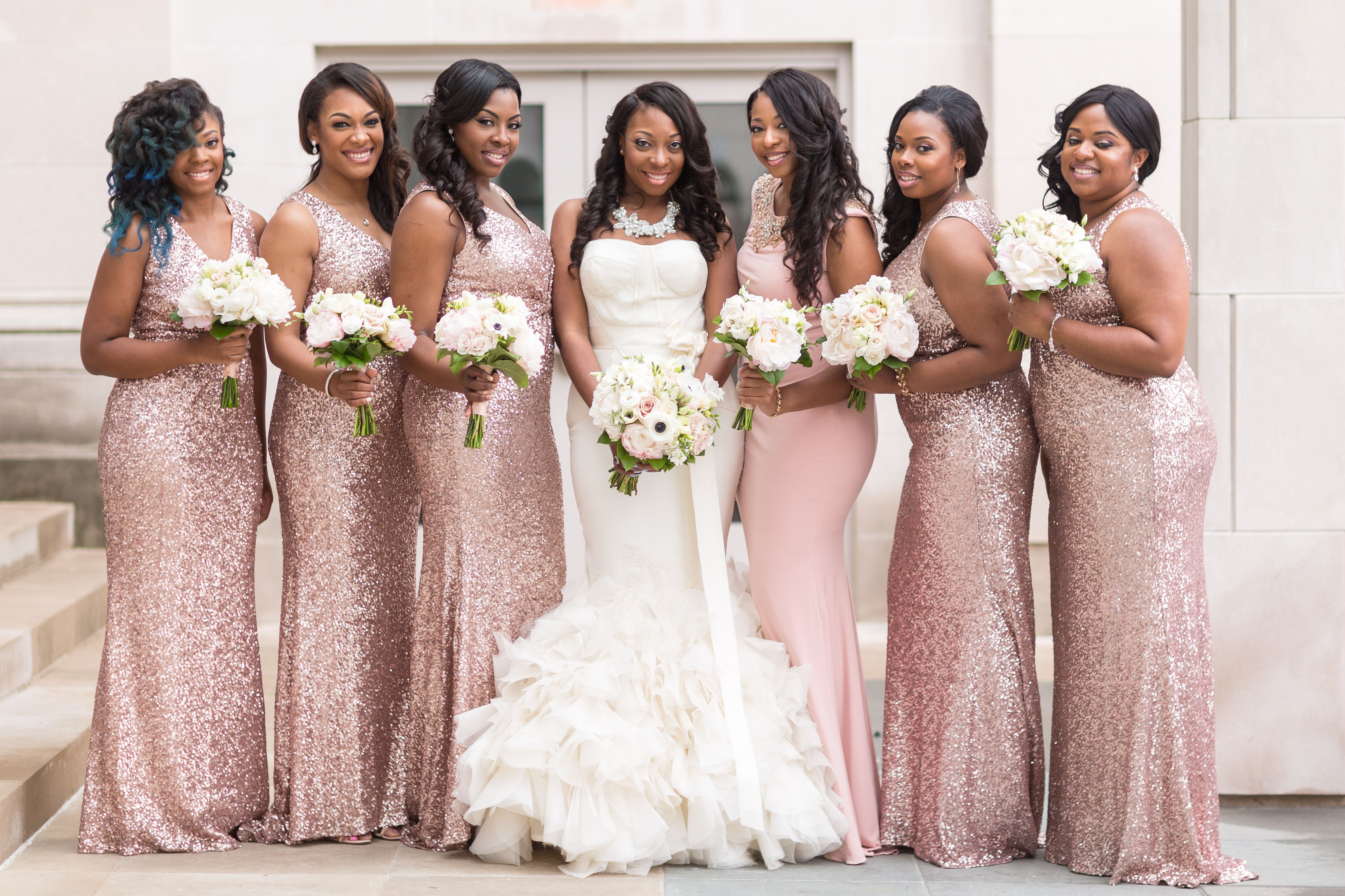 Pink Sequin Badgley Mischka Bridesmaid Dresses