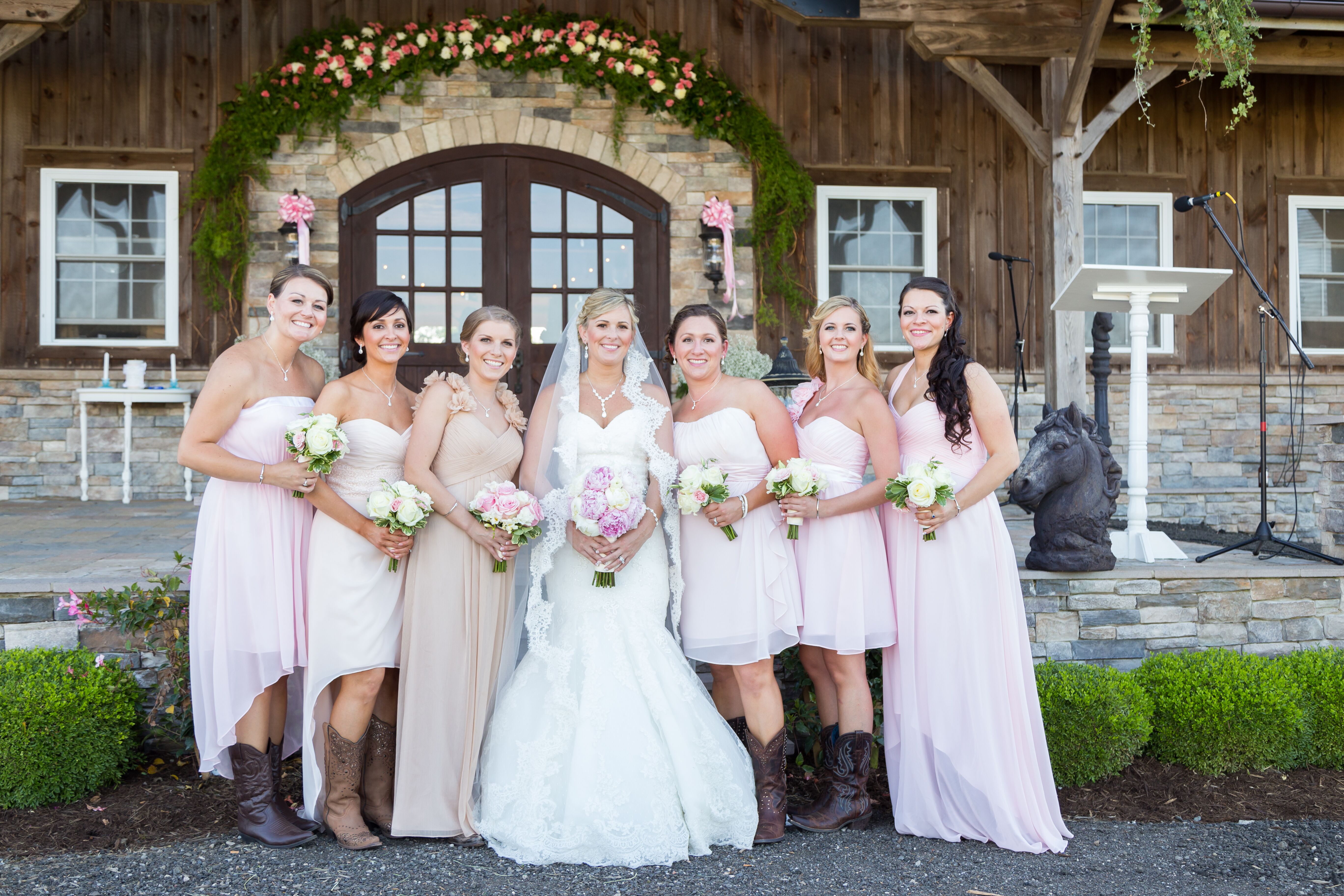 Blush Bridesmaid Dresses With Cowgirl Boots