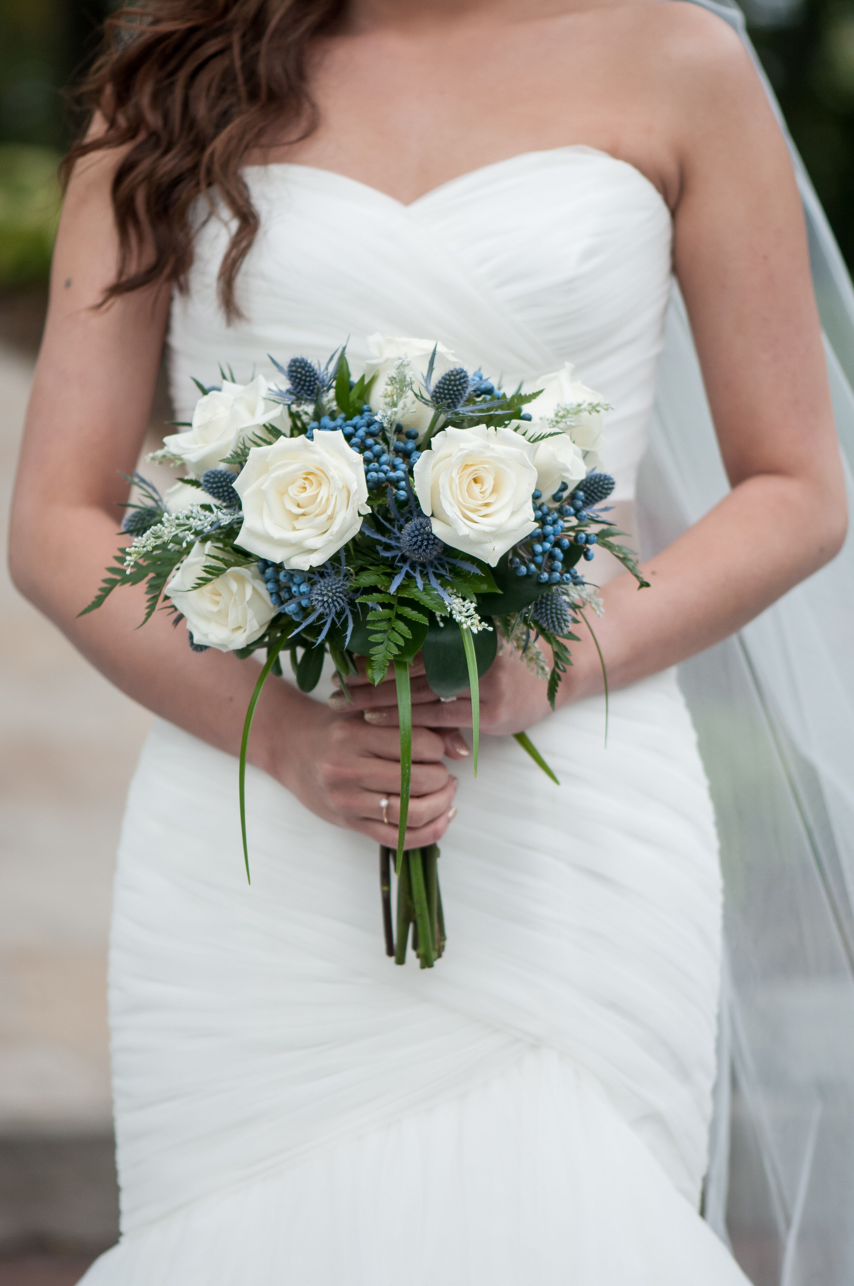 A White Rose and Peacock Blue Bouquet