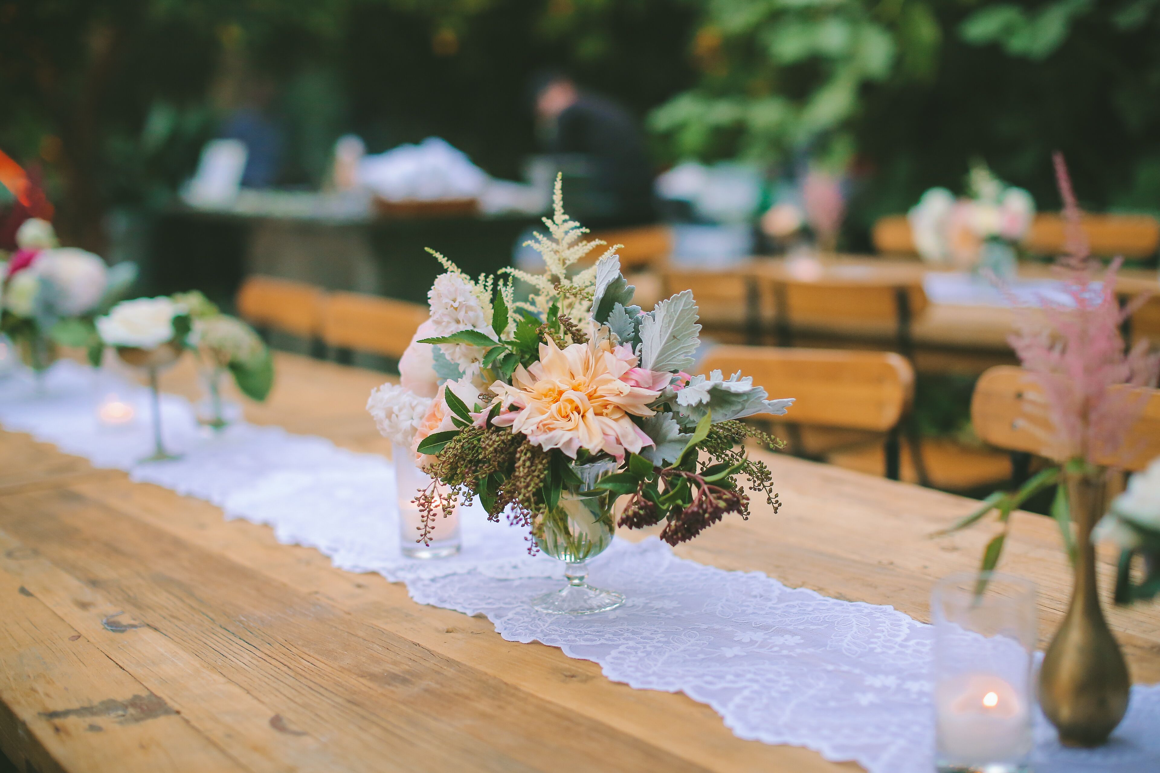 Dahlia, Astilbe and Dusty Miller Centerpieces