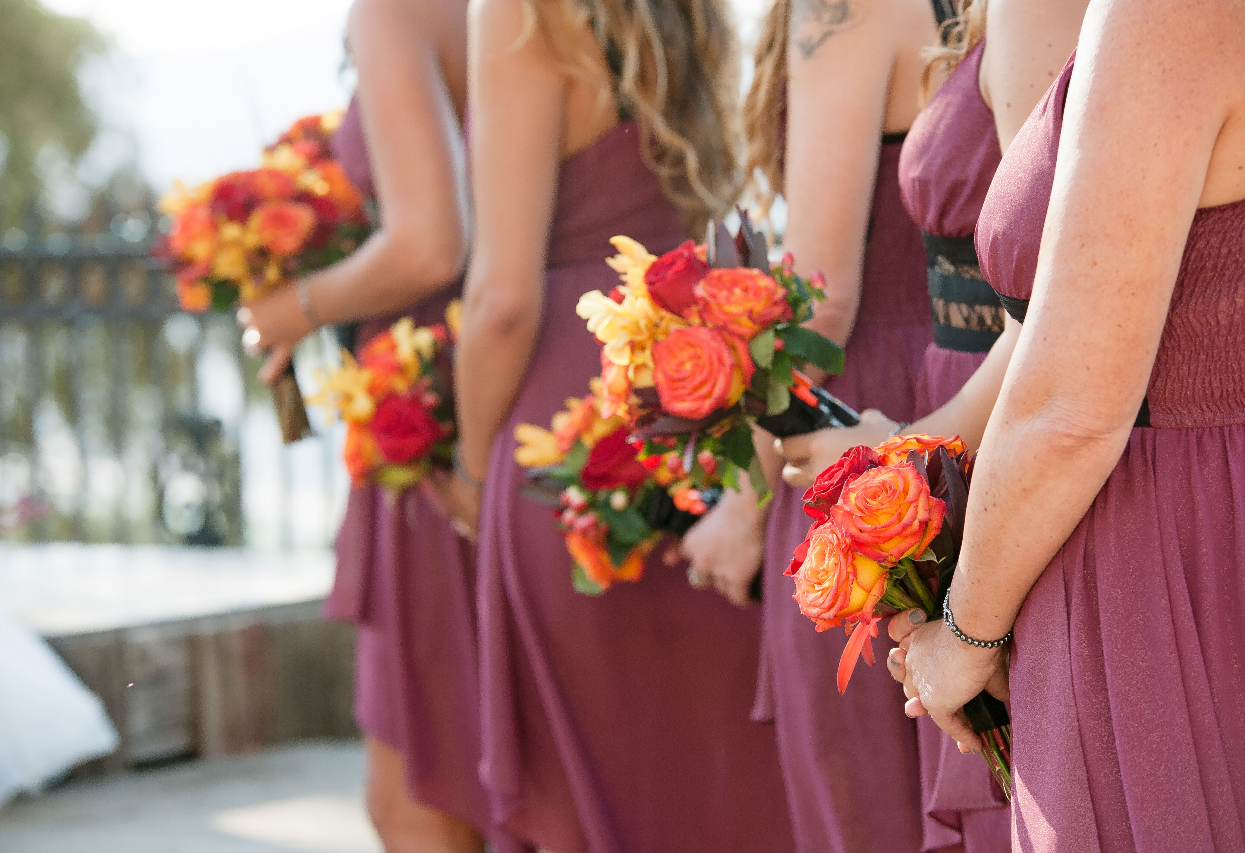 Pink Yellow Red Orange Bridesmaid Dresses