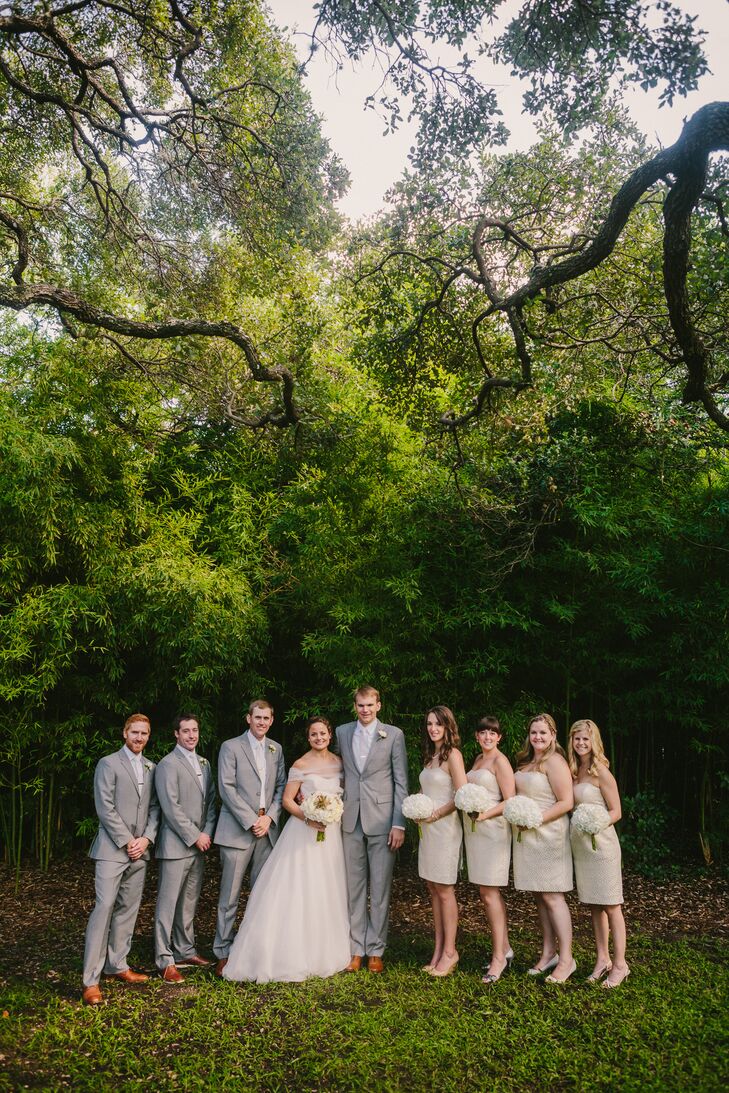 Champagne bridesmaid dresses with groomsmen