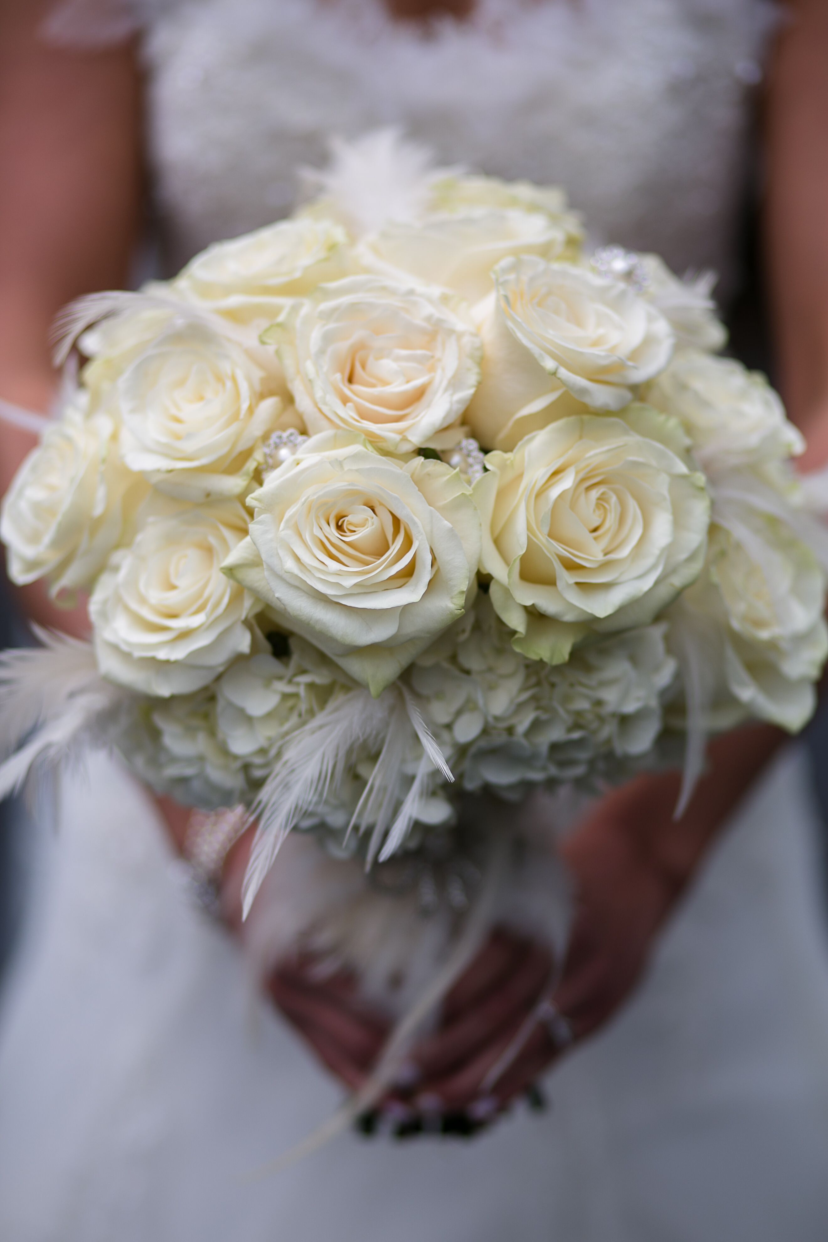 Hydrangea and Feather Centerpieces