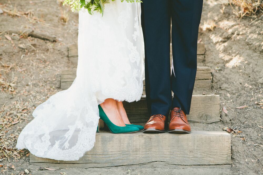 Green Heels and Brown Dress Shoes