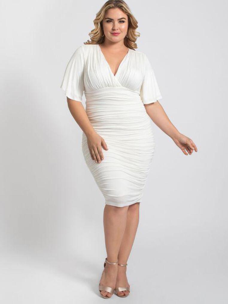 White ruched plus size dress