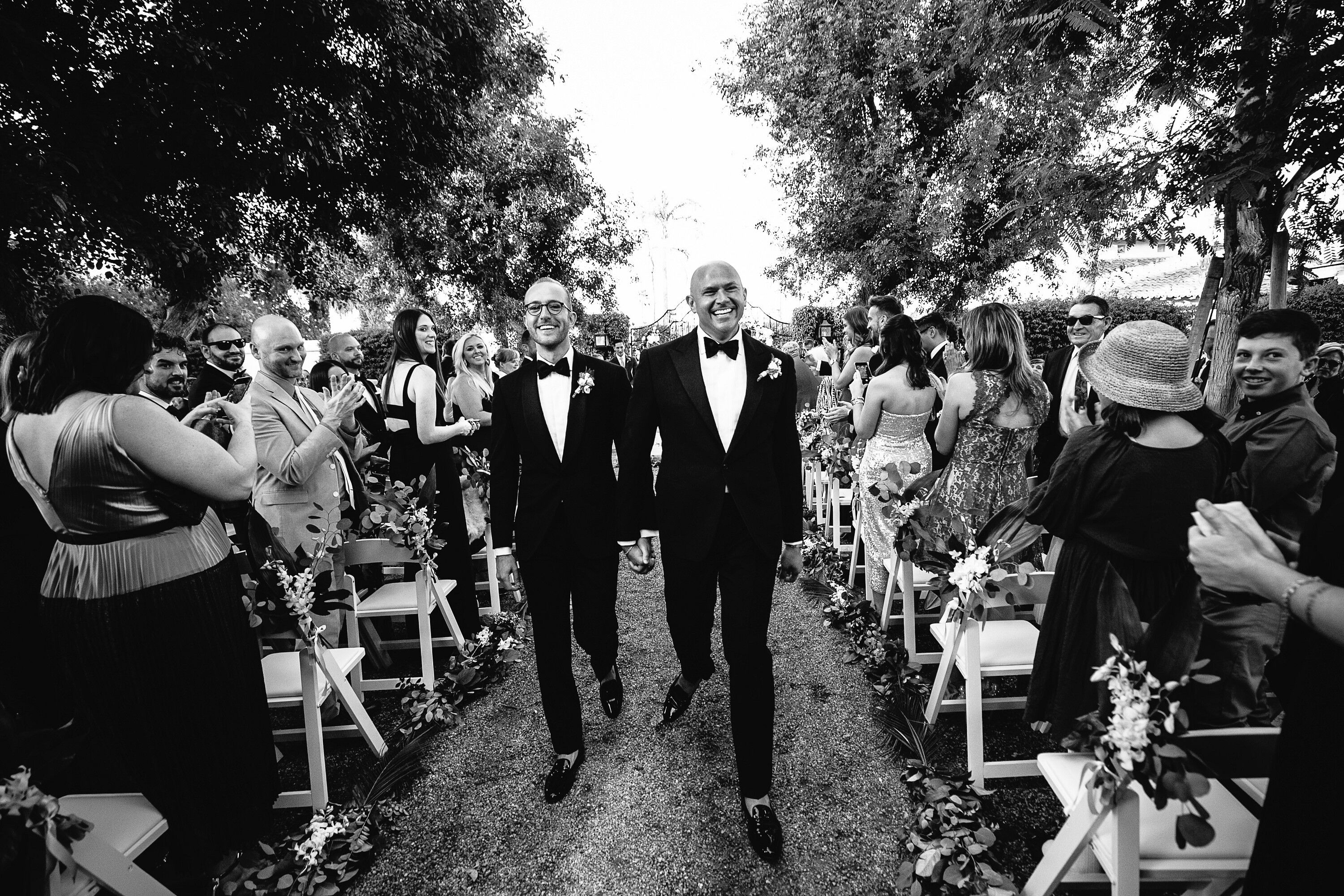 Classic Same-Sex Recessional with Couple in Black Tuxedos