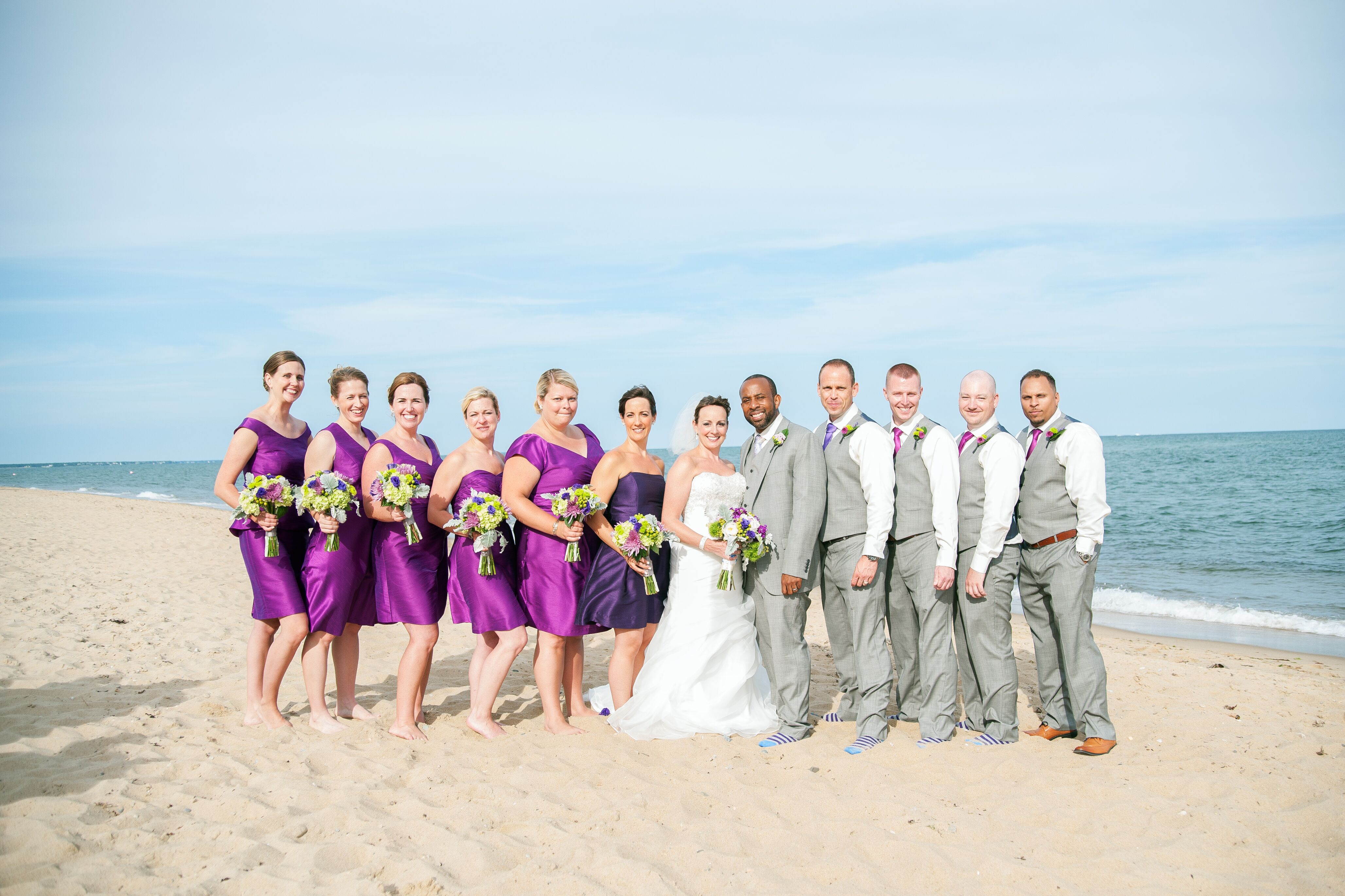 purple and blue wedding party