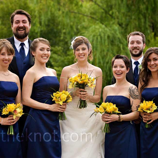 Navy blue and 2025 yellow bridesmaid dresses