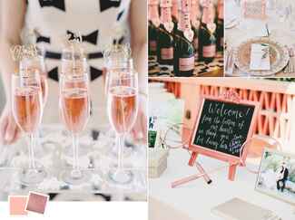 Bright summer wedding color palette with rose and rose gold