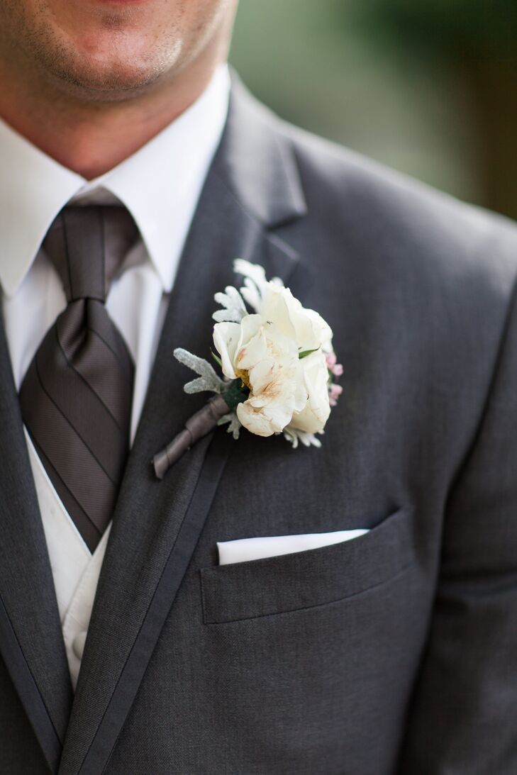 White Rose an Dusty Miller Boutonniere