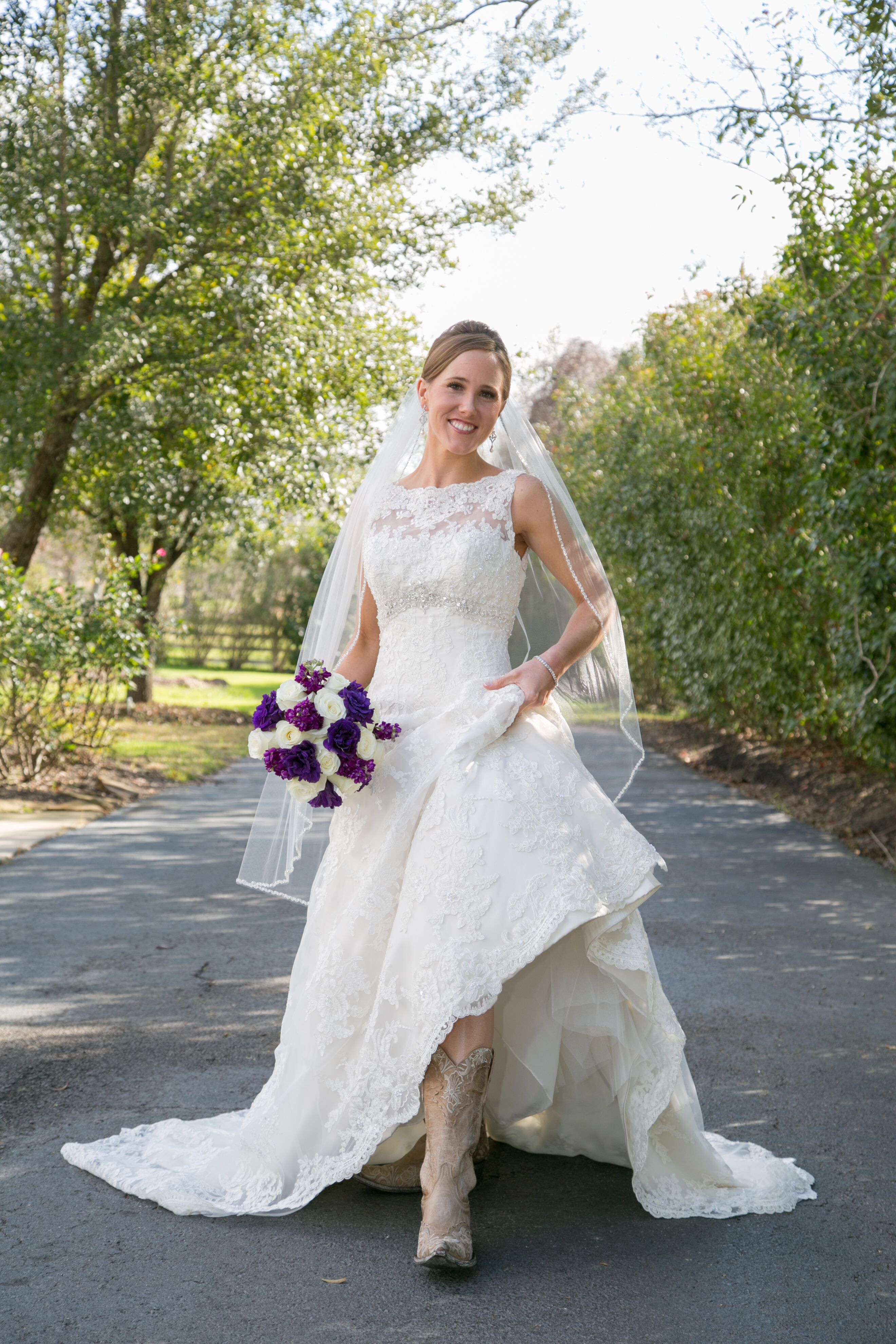 David Tutera A-Line Wedding Dress with Cowboy Boots