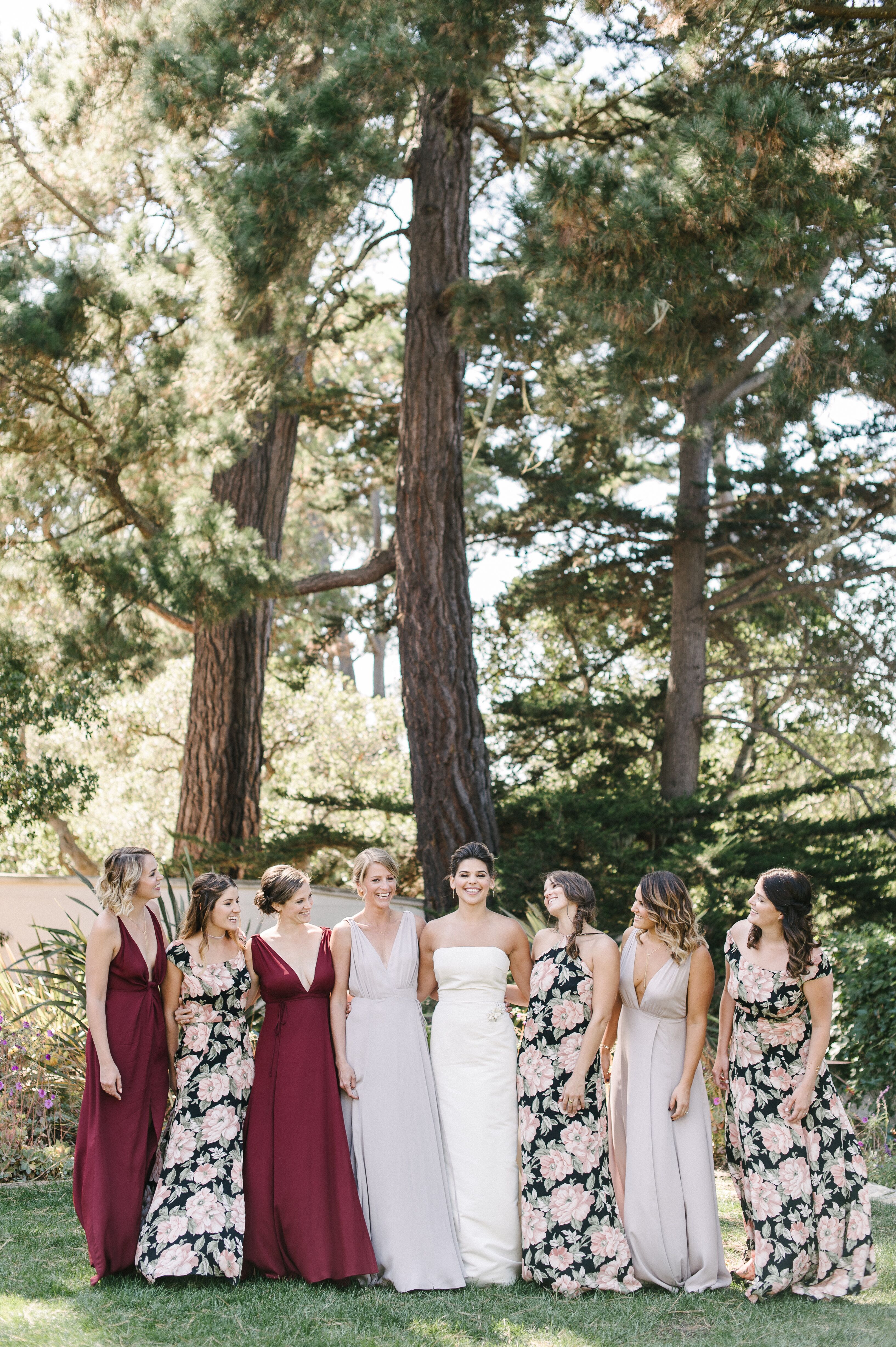 burgundy floral bridesmaid dress