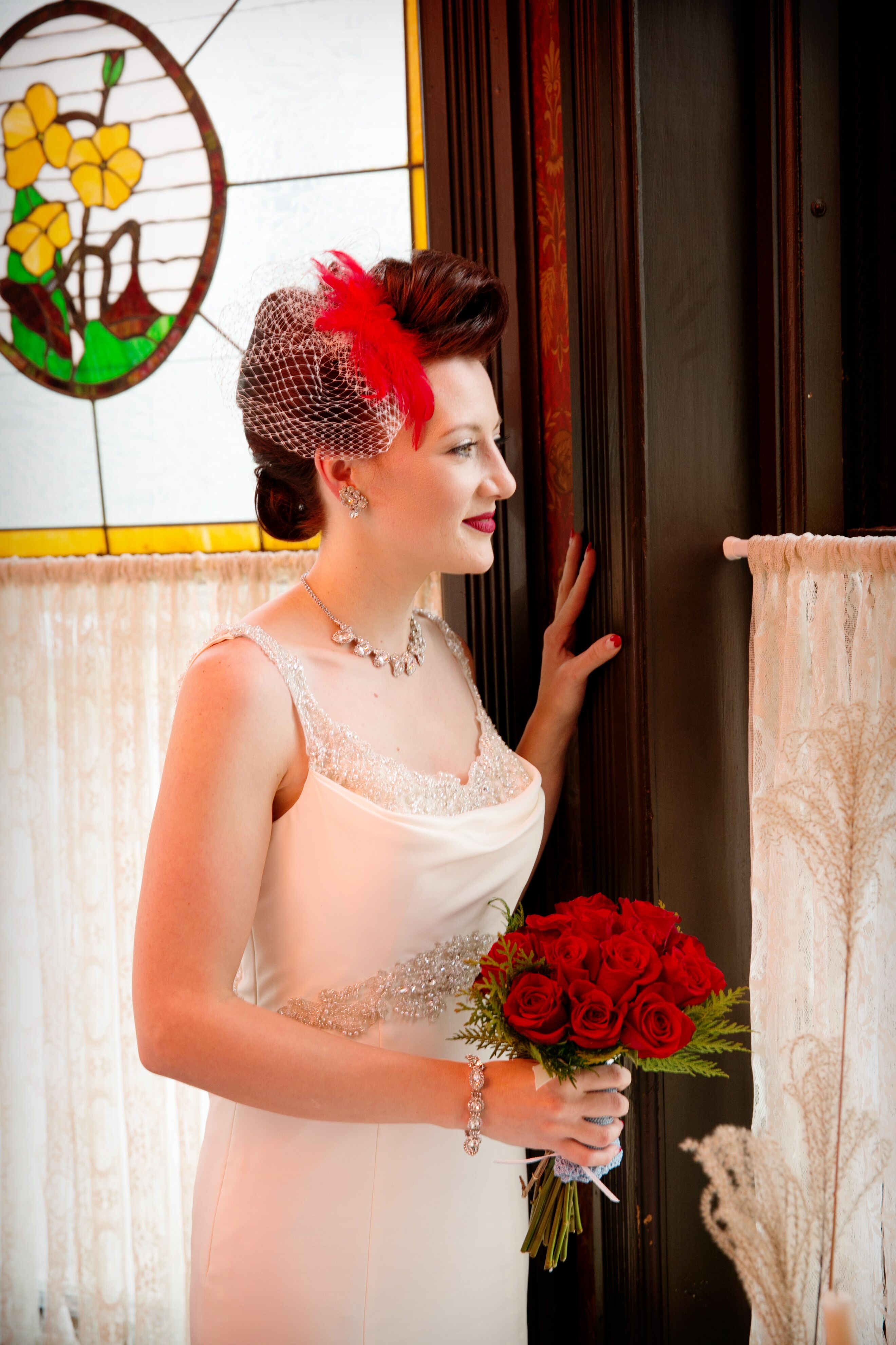 red birdcage veil