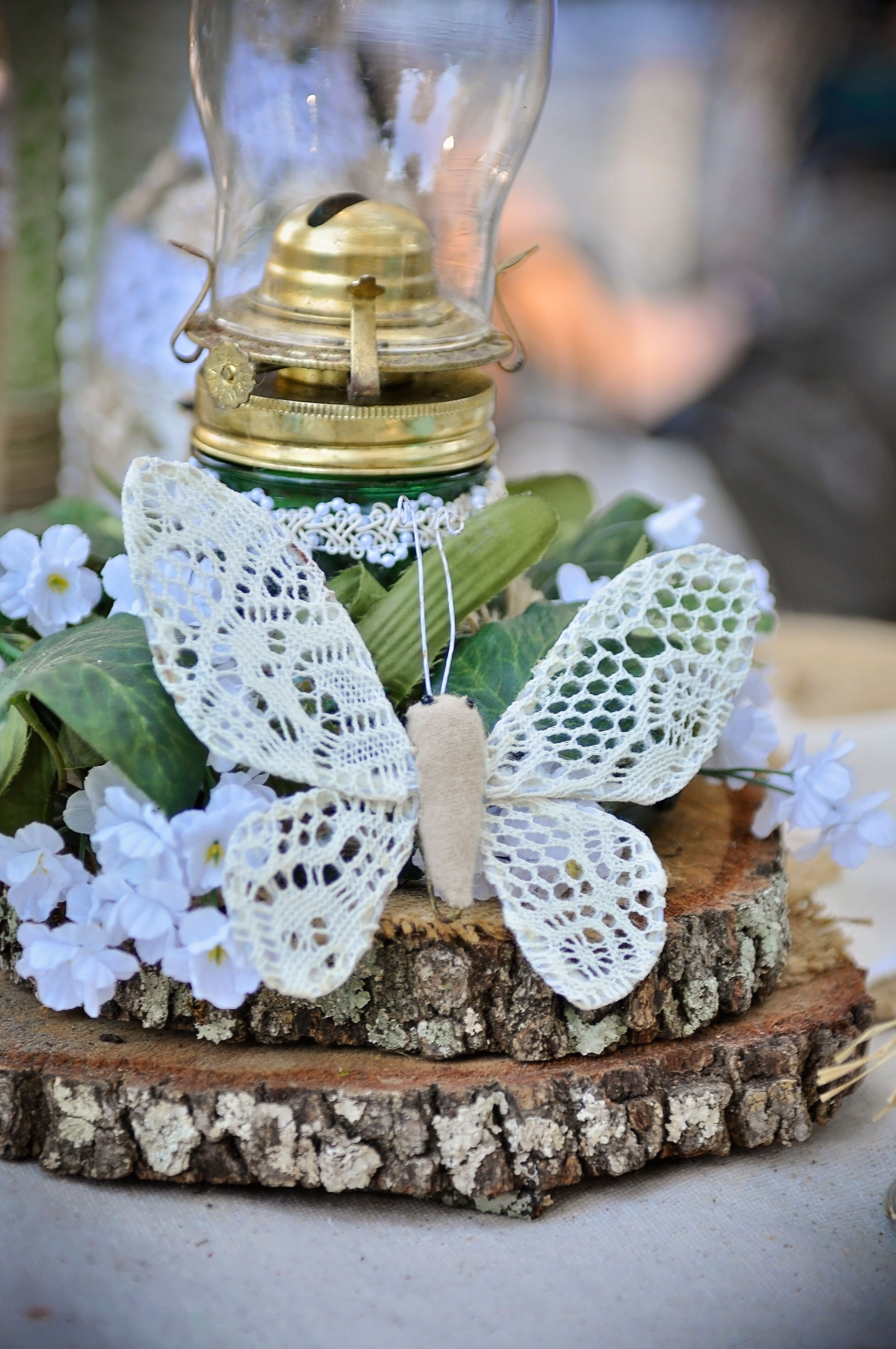 Burlap and Lace Butterfly Centerpiece