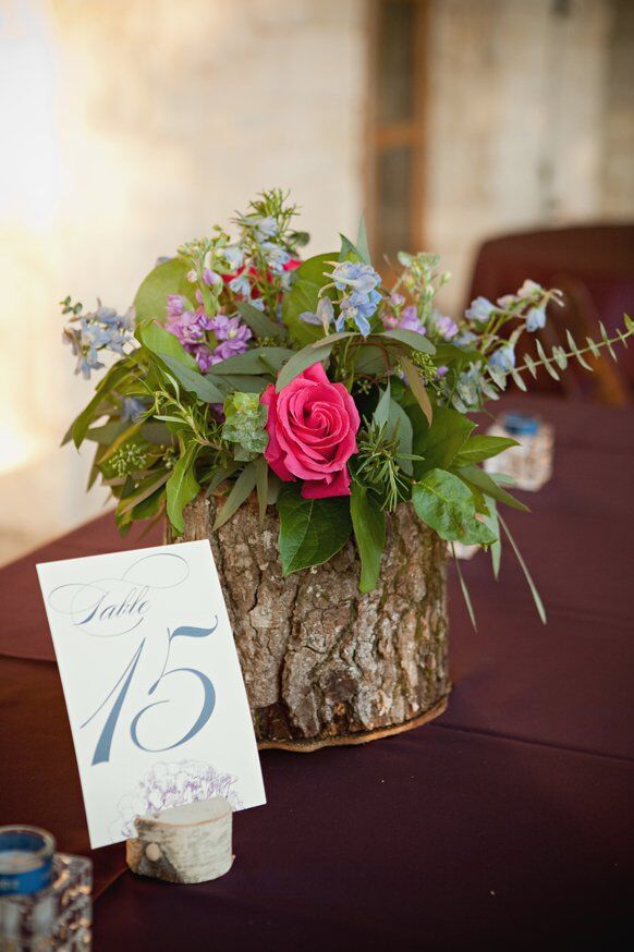 Rustic Bark and Floral Centerpiece