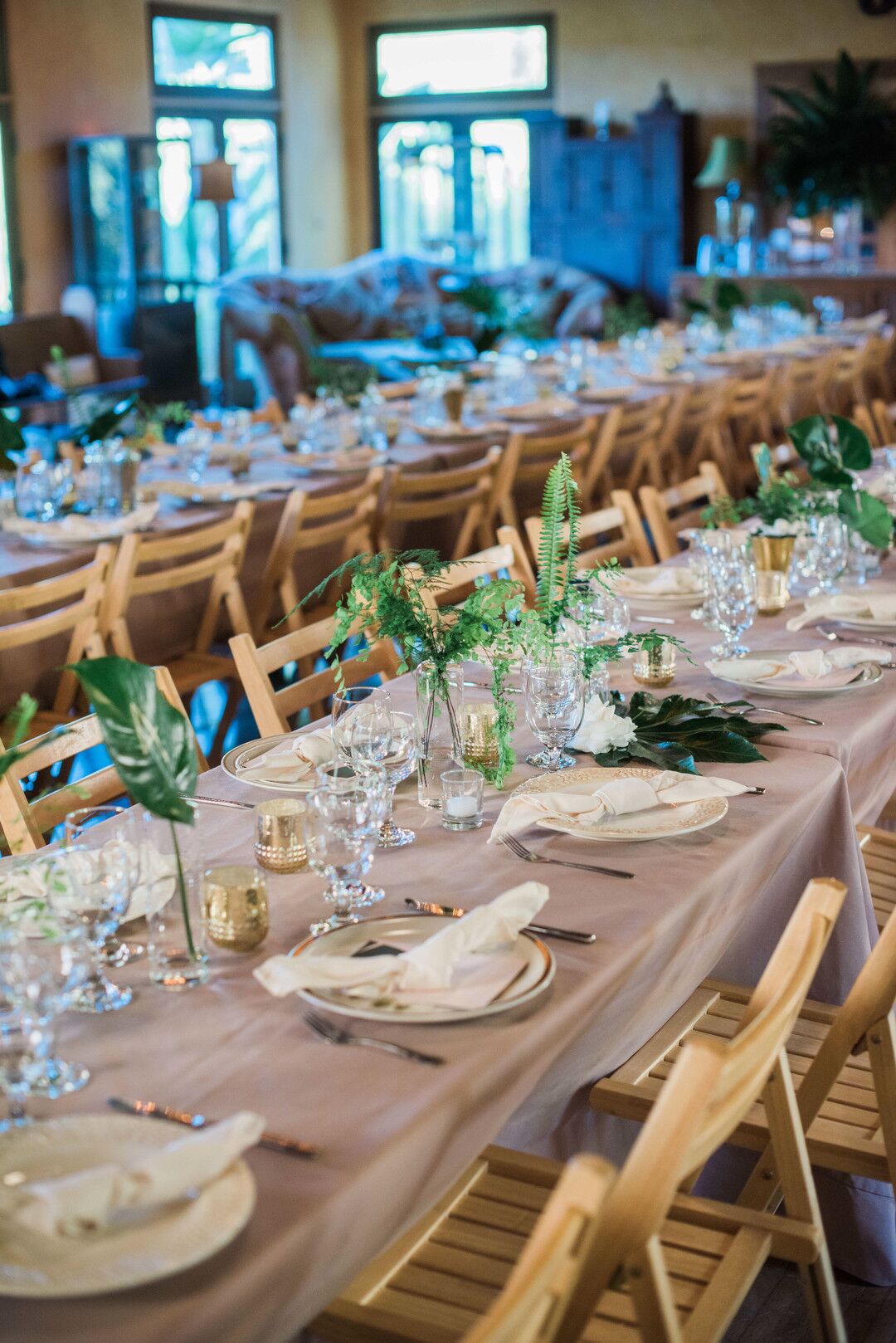 Wedding Tablescapes With Gray Linens And Lush Greenery At The Mountain 