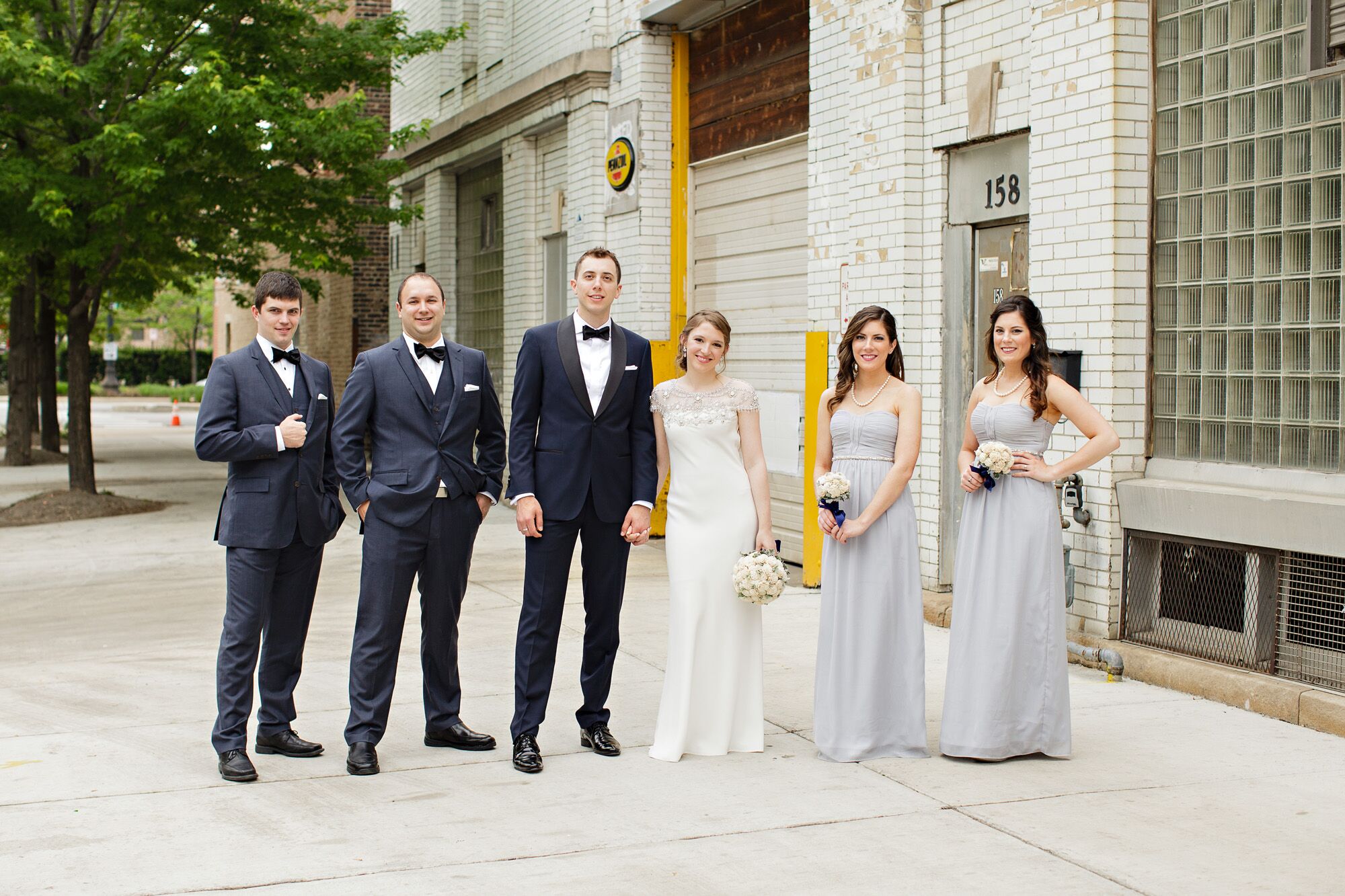 Light blue bridesmaid dresses with sales navy suits