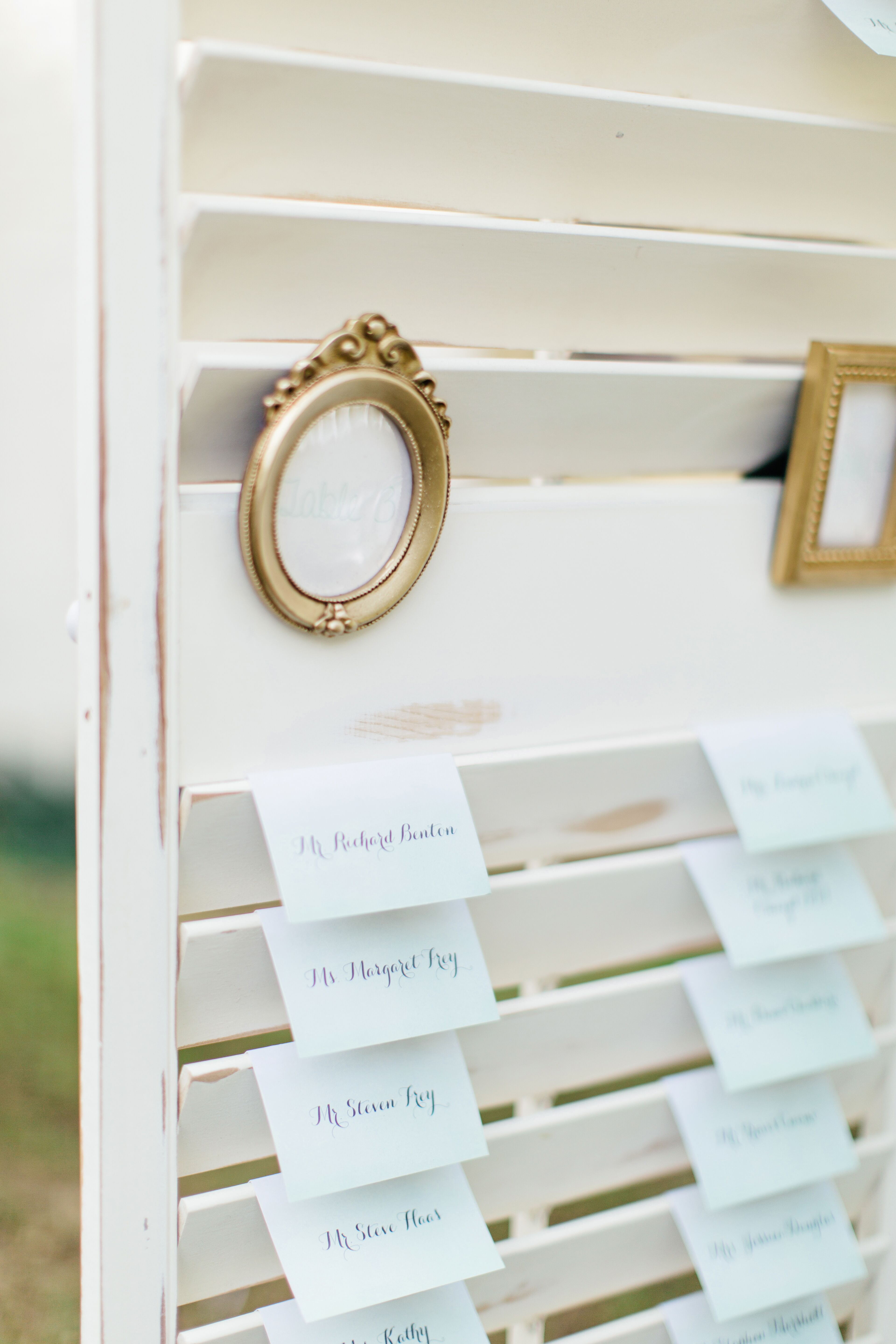 Simple Escort Cards on Shabby-Chic Shutter