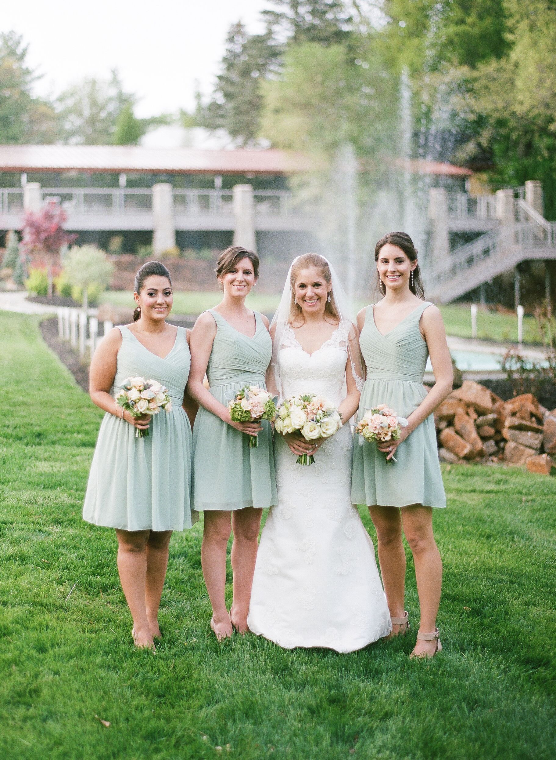 Pastel green hot sale bridesmaid dresses