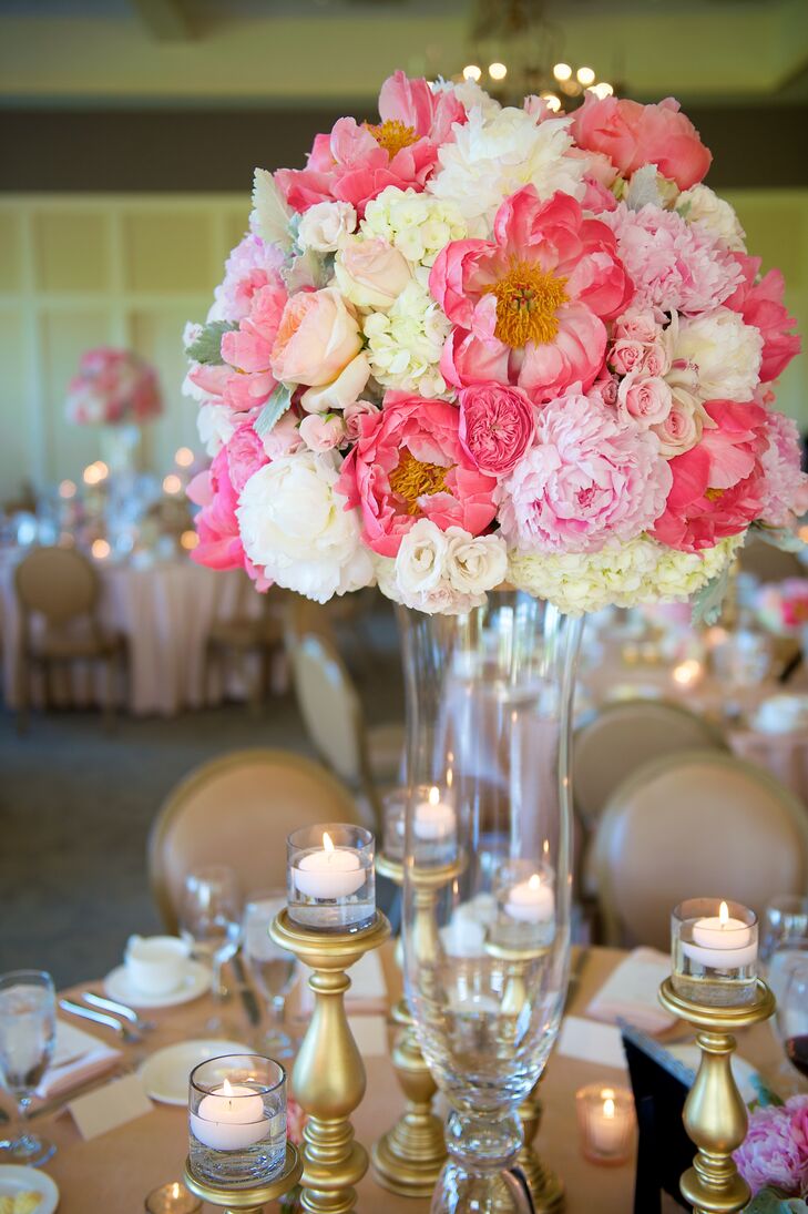 Tall, Lush Pink Peony Centerpieces