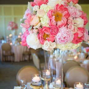 Low Pink Peony Centerpieces and Candles