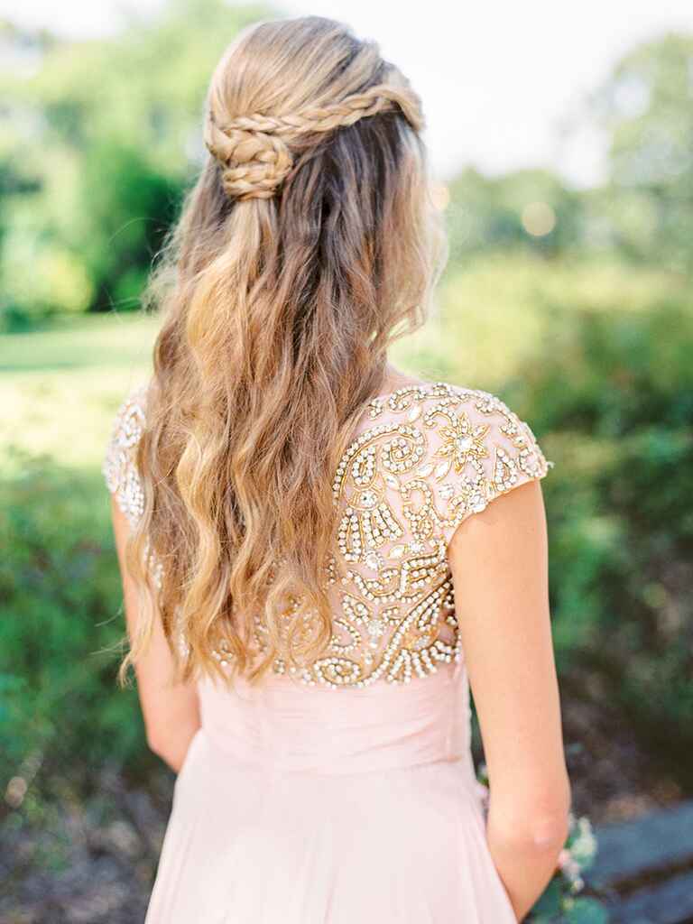 Half Up Wedding Hairstyle Ideas With Curls Flowers And Braids