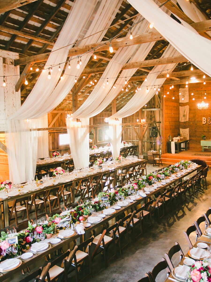 reception barn decoration decorate rustic hall decor elegant easy decorations drape table receptions simple space ceremony banquet weddings fabric flowers