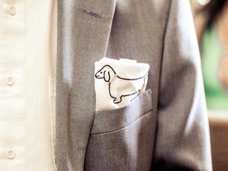 Groom's hand-embroidered pocket square