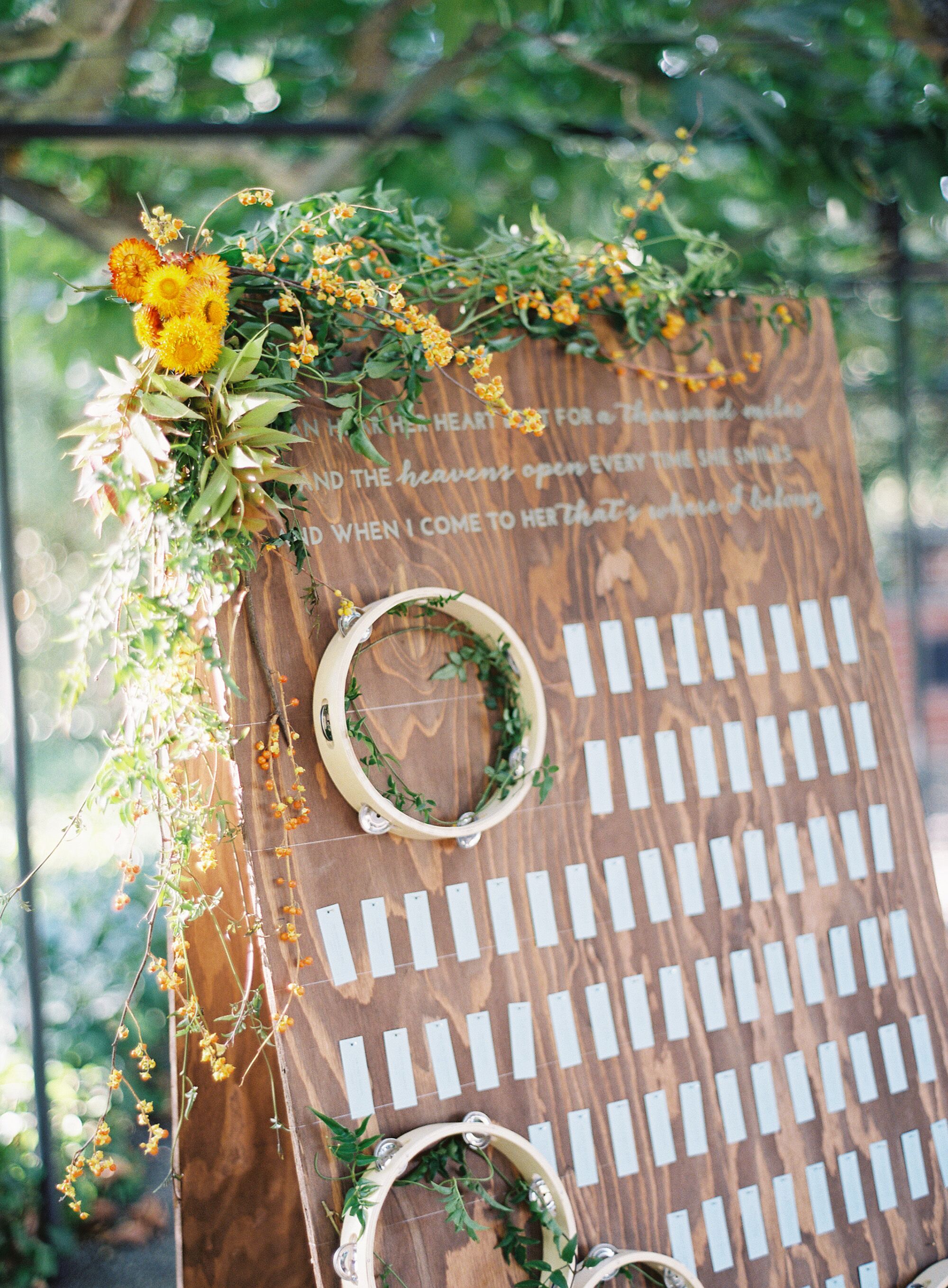 Wooden Escort-Card Display With Tambourine