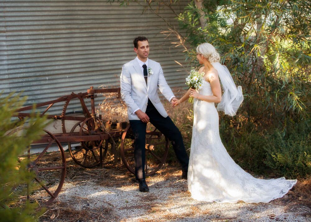 Pinstripe shop wedding dress