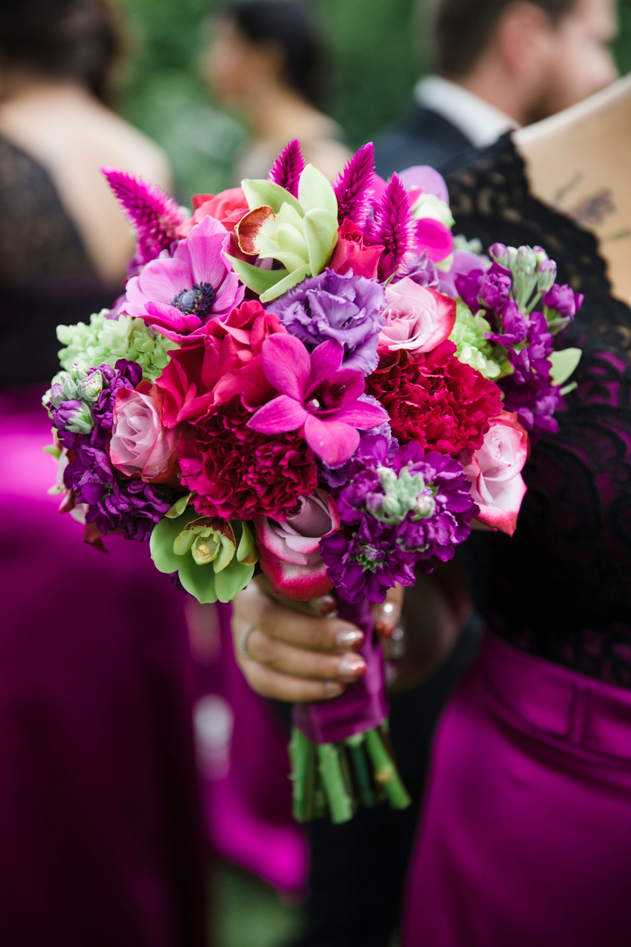 Bold, Textured Purple Bridesmaid Bouquets