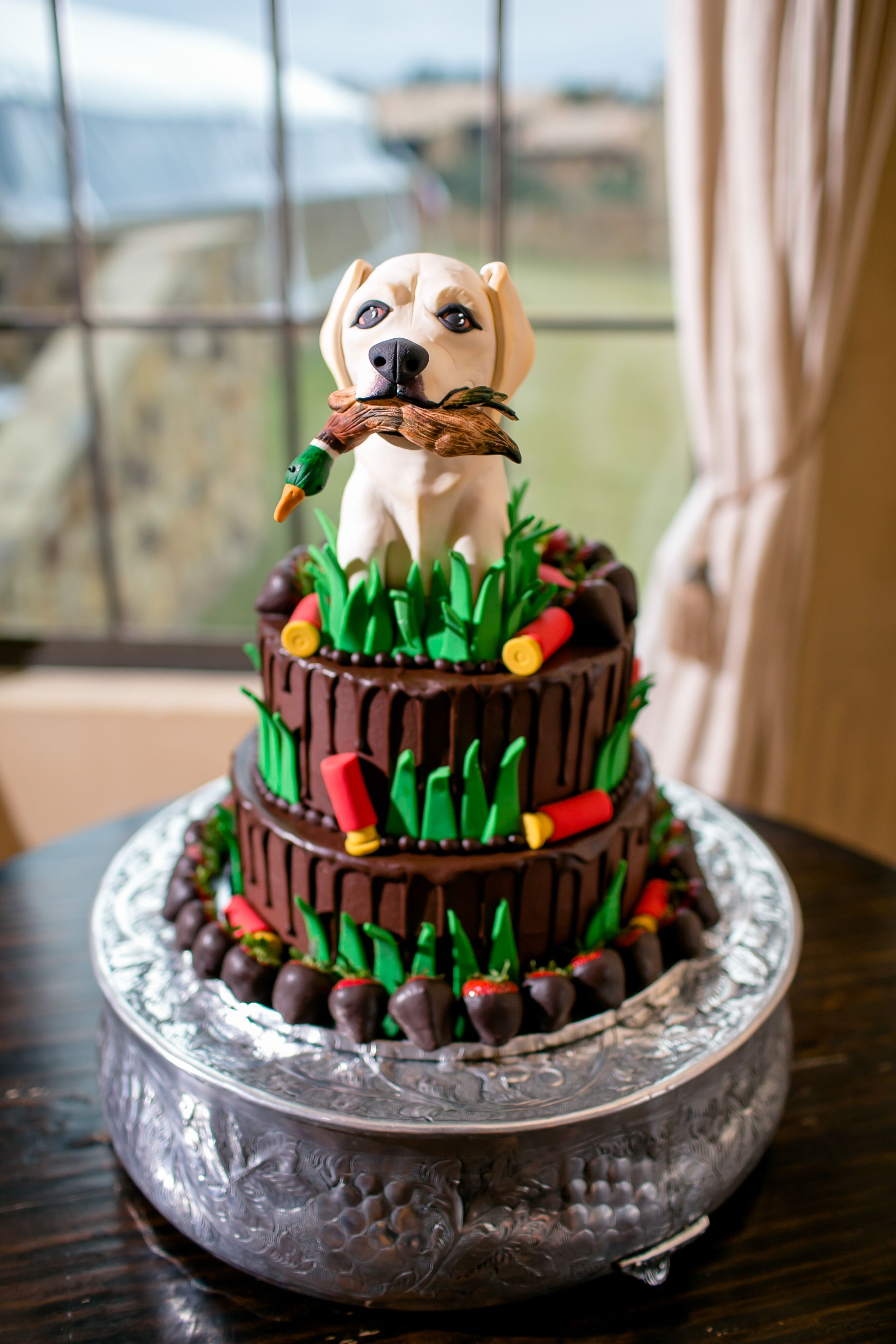 Whimsical Groom's Cake with Hunting Dog Topper