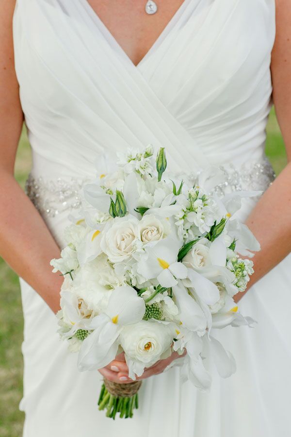 All-White Bridal Bouquet With Irises