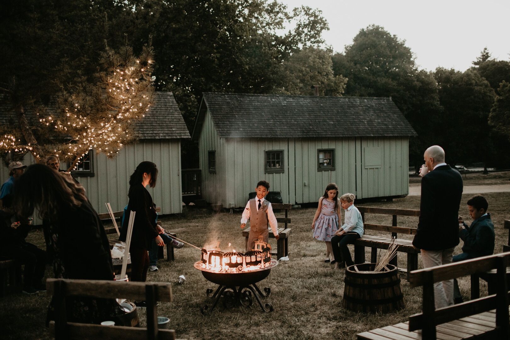 Fire Pit at Rustic Outdoor Wedding