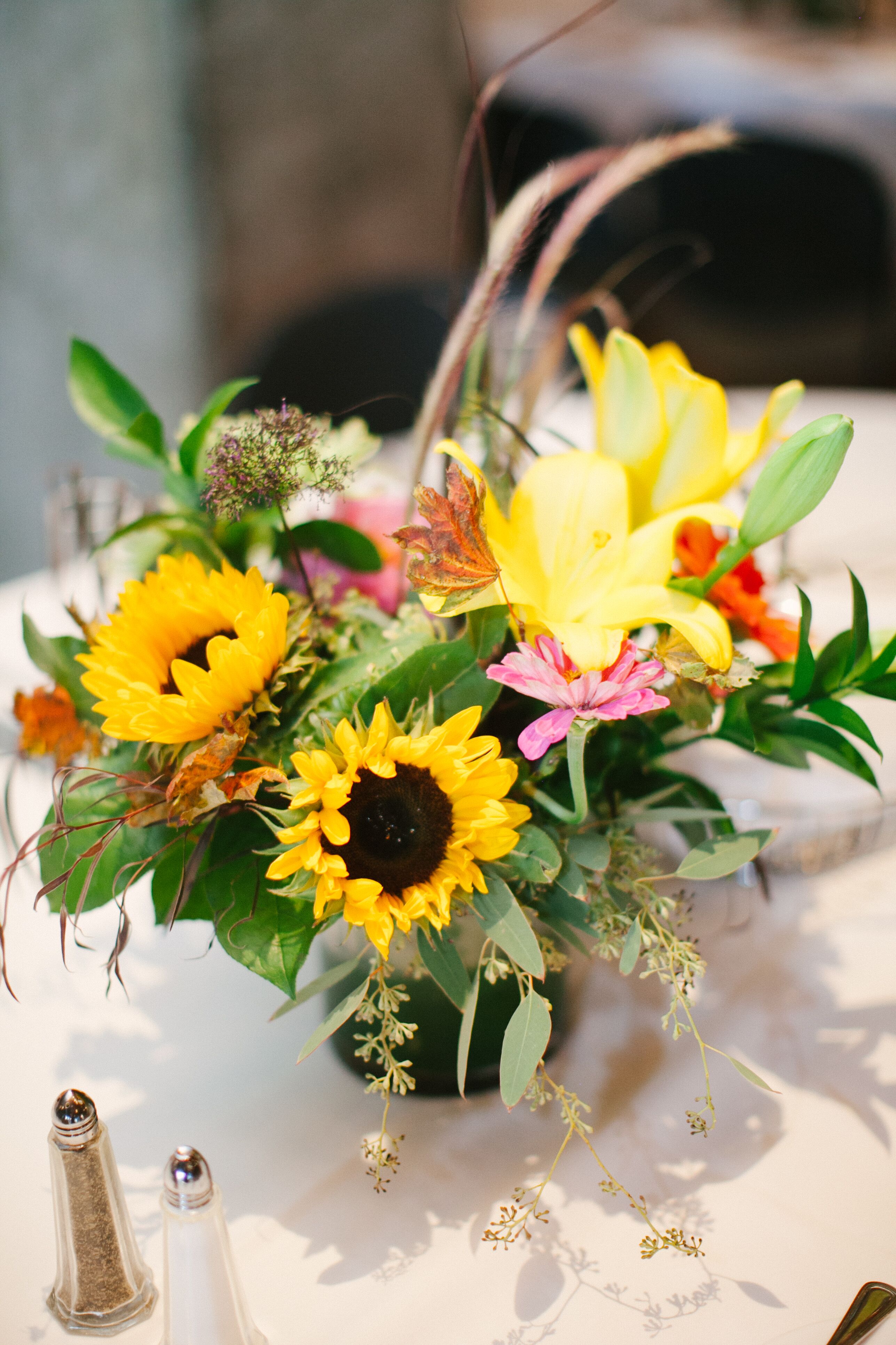 Yellow Lily and Sunflower Centerpiece