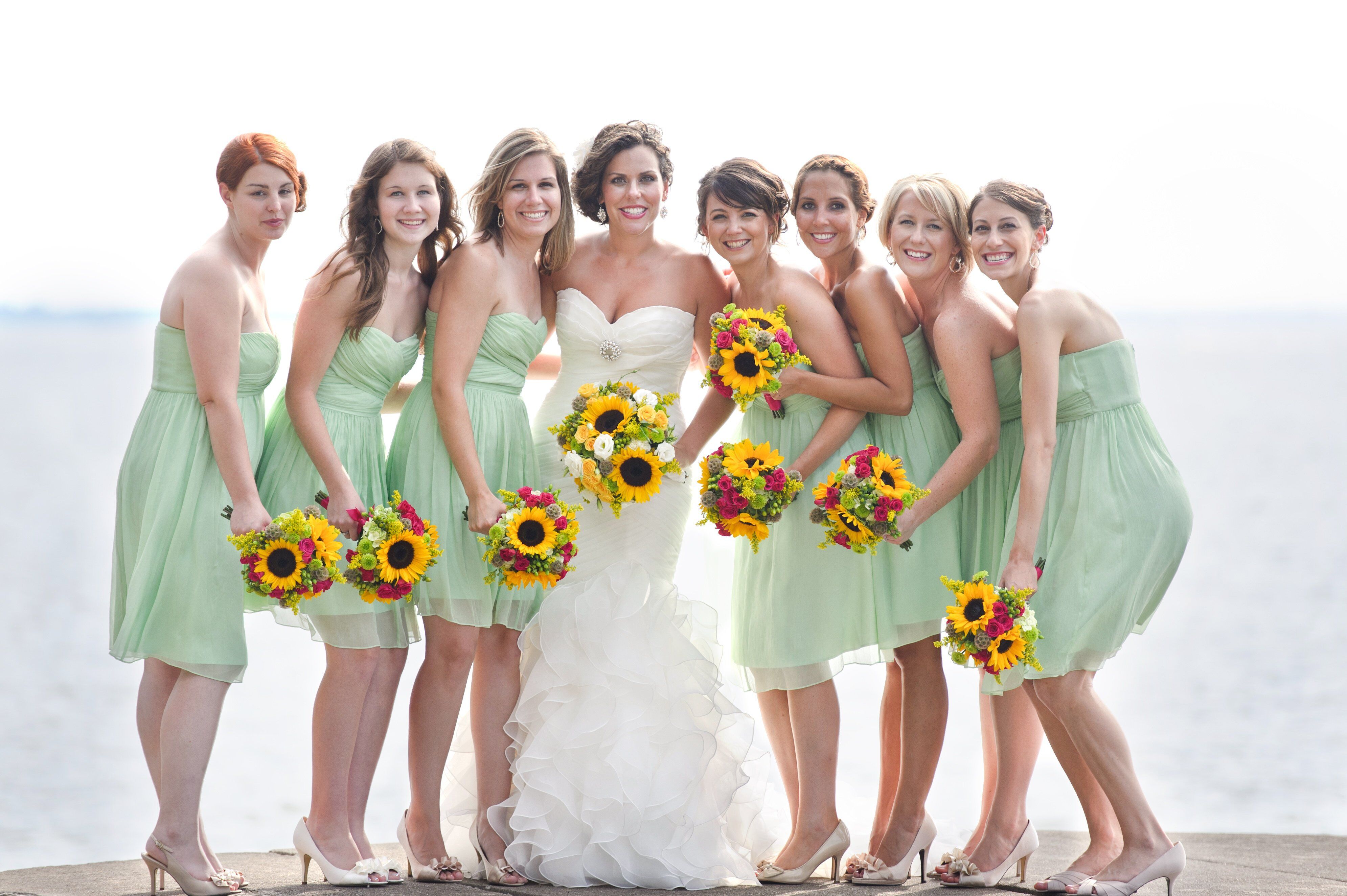 Green and yellow bridesmaid sales dresses