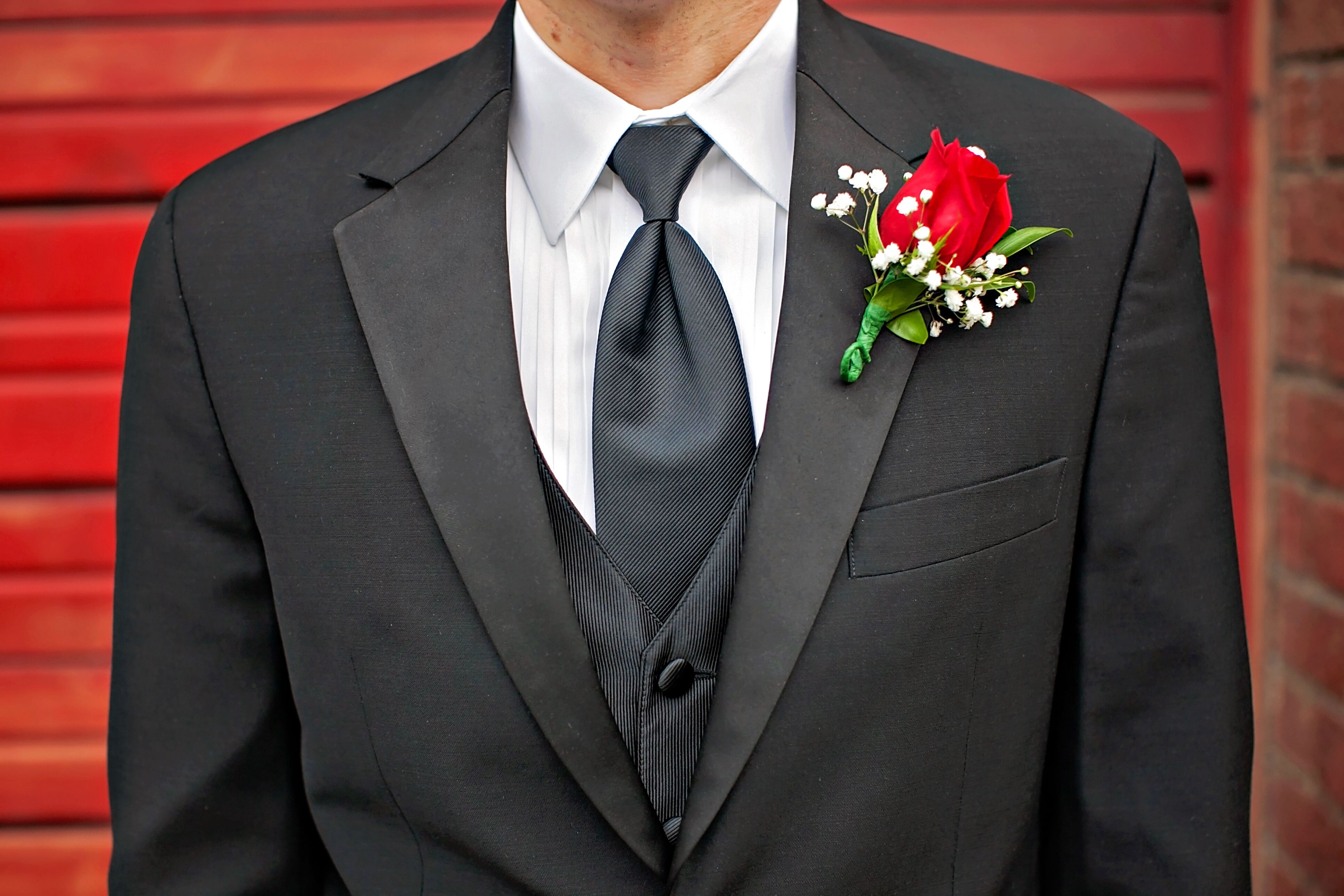 Classic Black Tuxedo With Red Rose Bow Tie