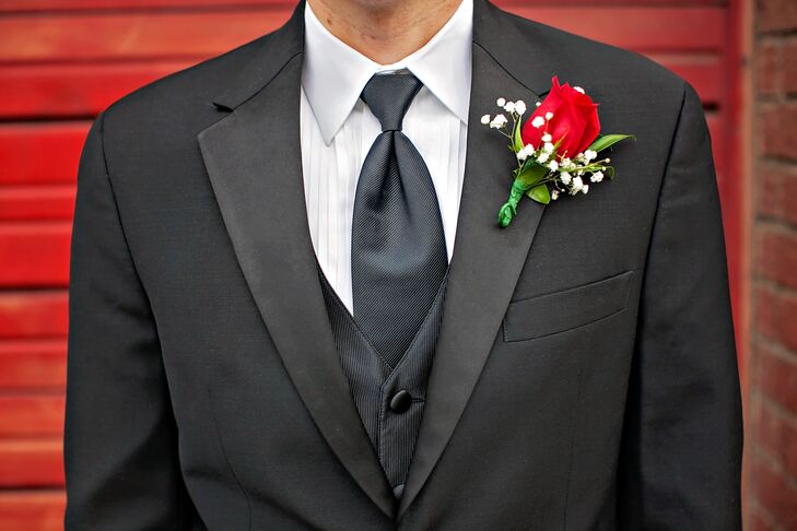 Classic Black Tuxedo with Red Rose Bow Tie